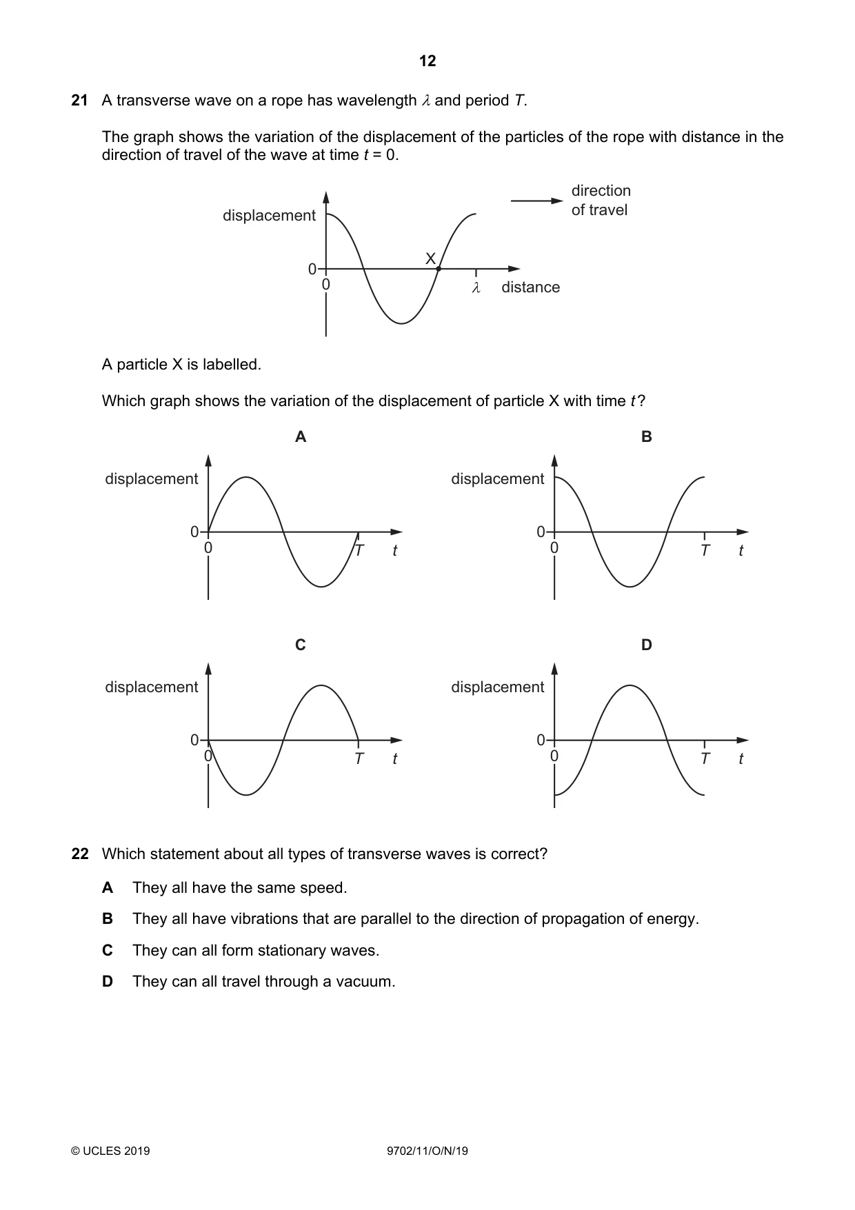 Cambridge A Level Physics 9702 2019 Oct/Nov Paper 1 · Variant 1 question paper, page 12 of 20