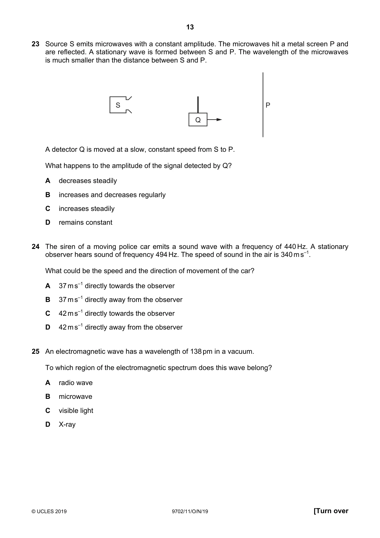Cambridge A Level Physics 9702 2019 Oct/Nov Paper 1 · Variant 1 question paper, page 13 of 20