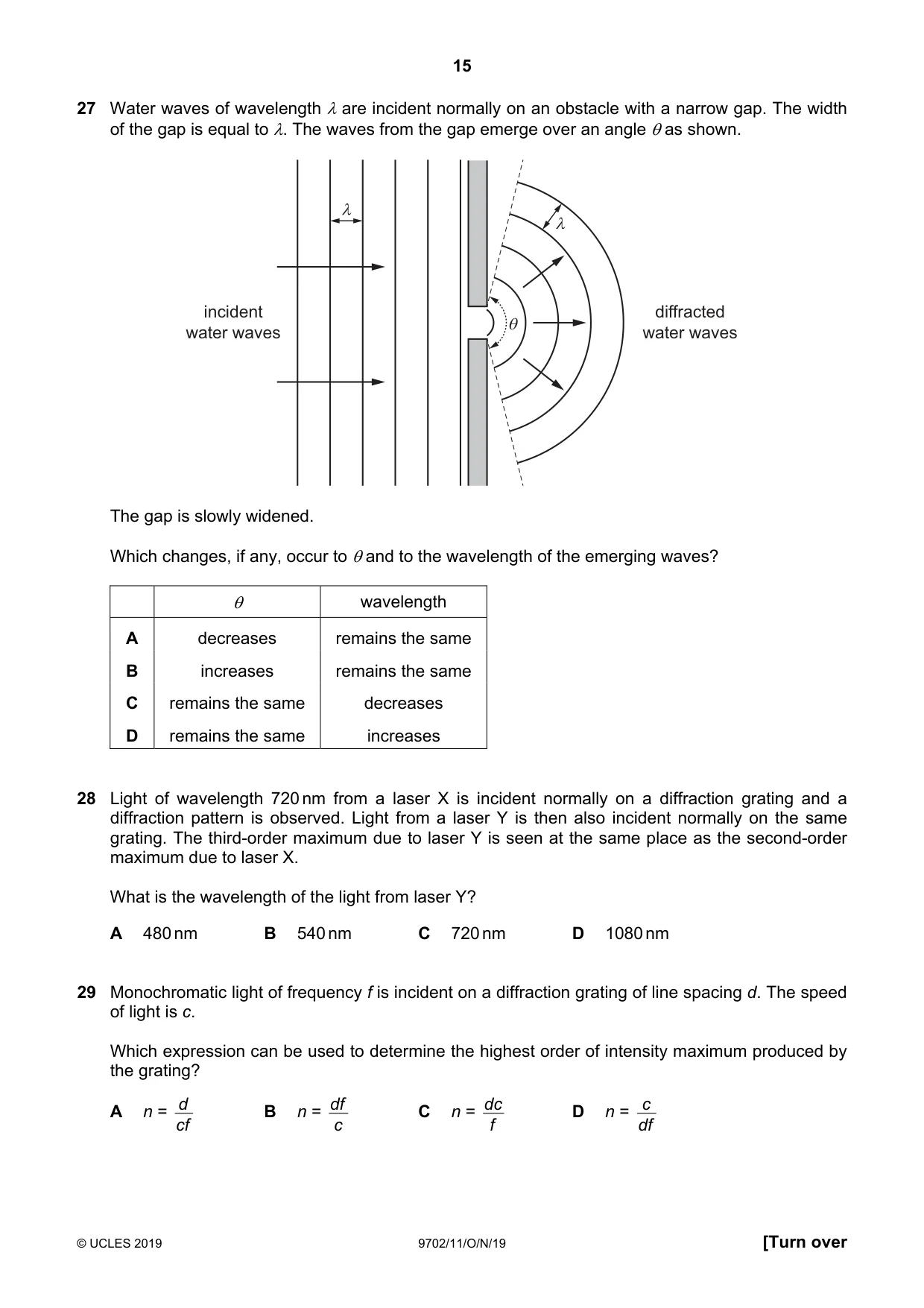 Cambridge A Level Physics 9702 2019 Oct/Nov Paper 1 · Variant 1 question paper, page 15 of 20