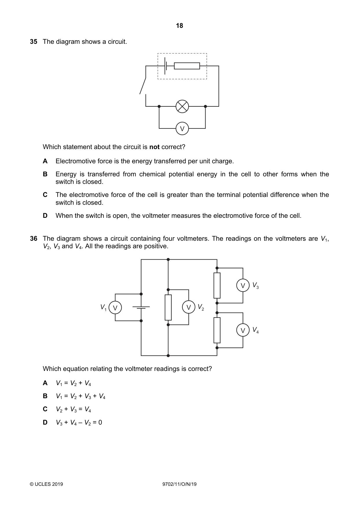 Cambridge A Level Physics 9702 2019 Oct/Nov Paper 1 · Variant 1 question paper, page 18 of 20