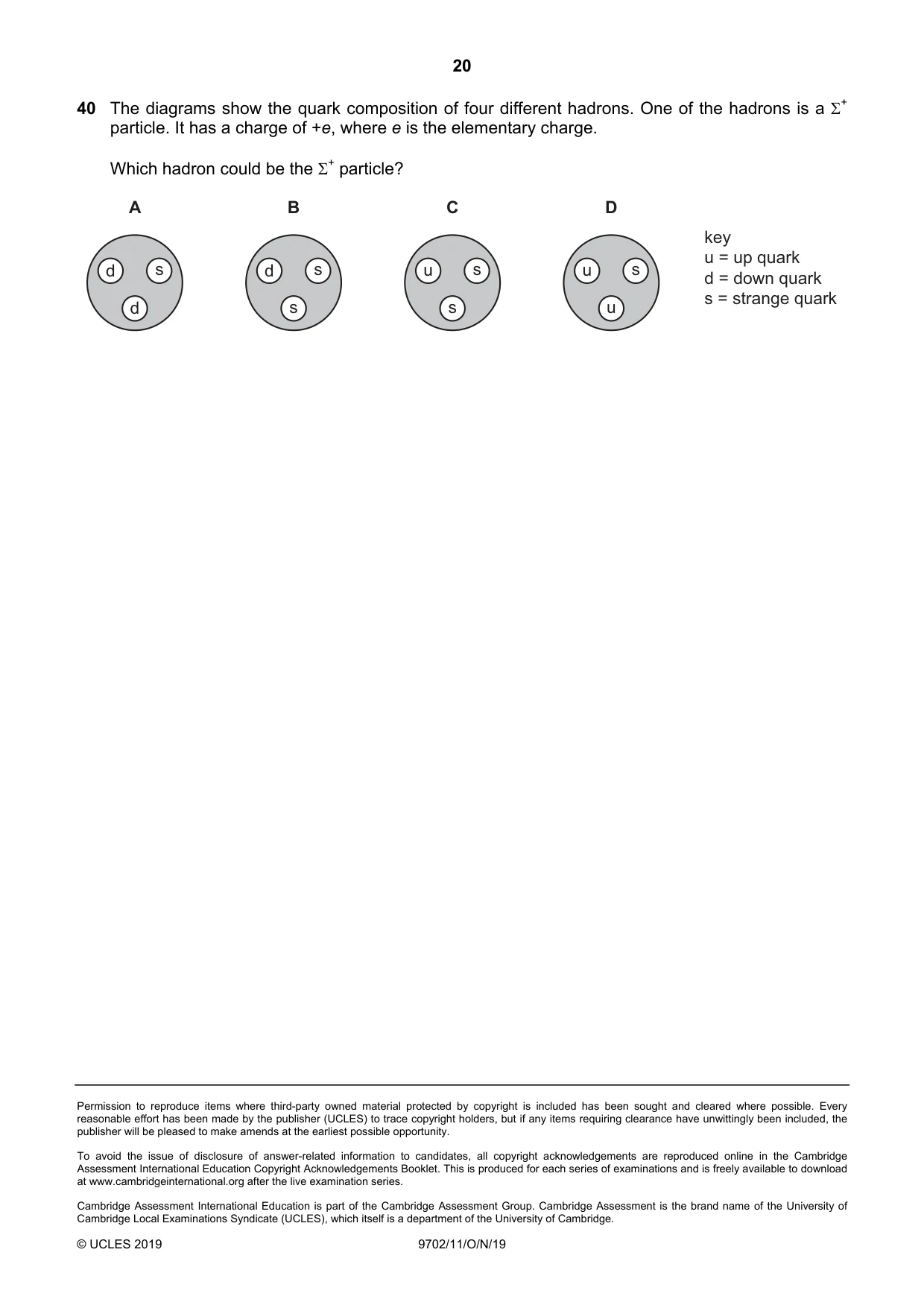 Cambridge A Level Physics 9702 2019 Oct/Nov Paper 1 · Variant 1 question paper, page 20 of 20