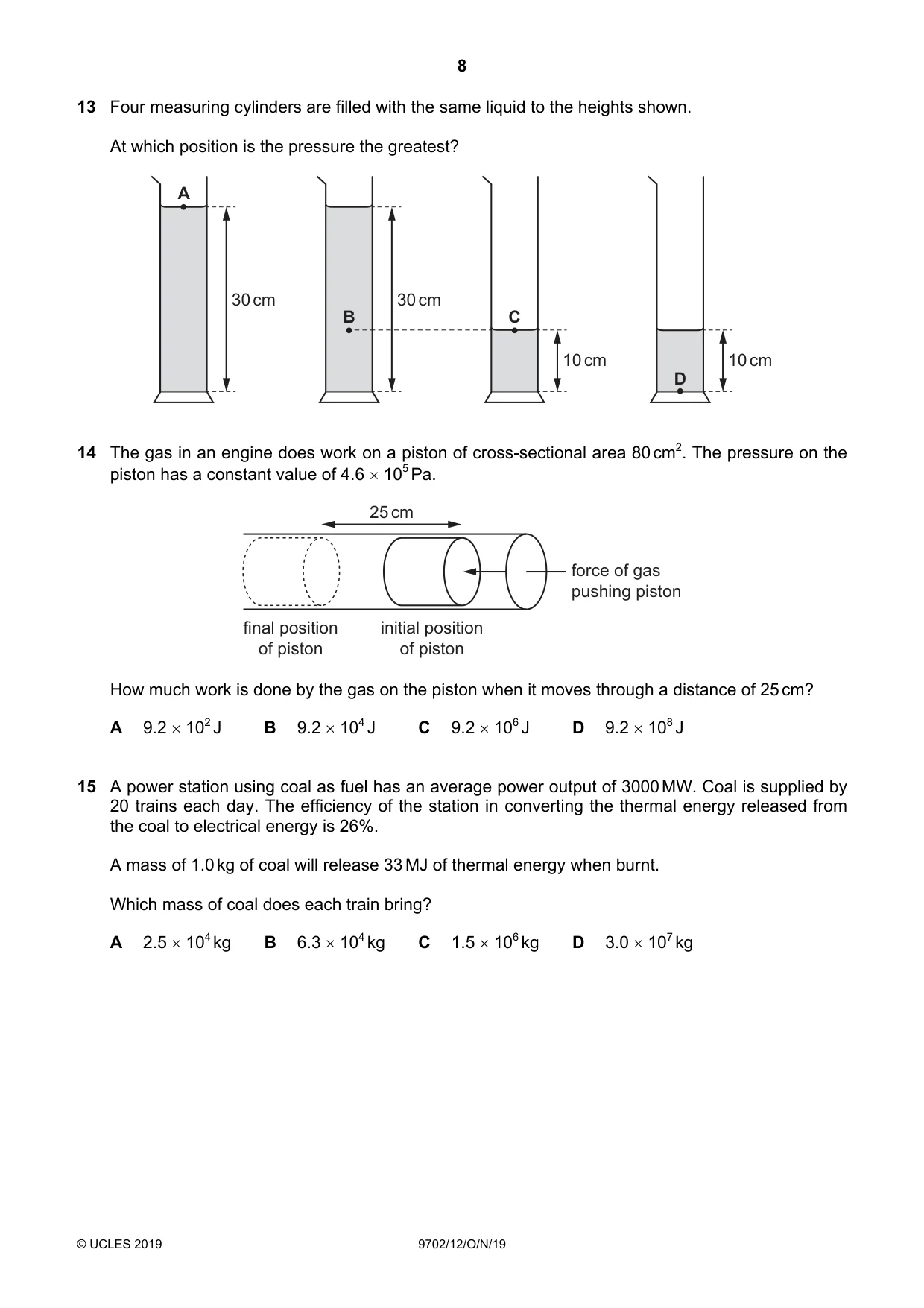 Cambridge A Level Physics 9702 2019 Oct/Nov Paper 1 · Variant 2 question paper, page 8 of 20