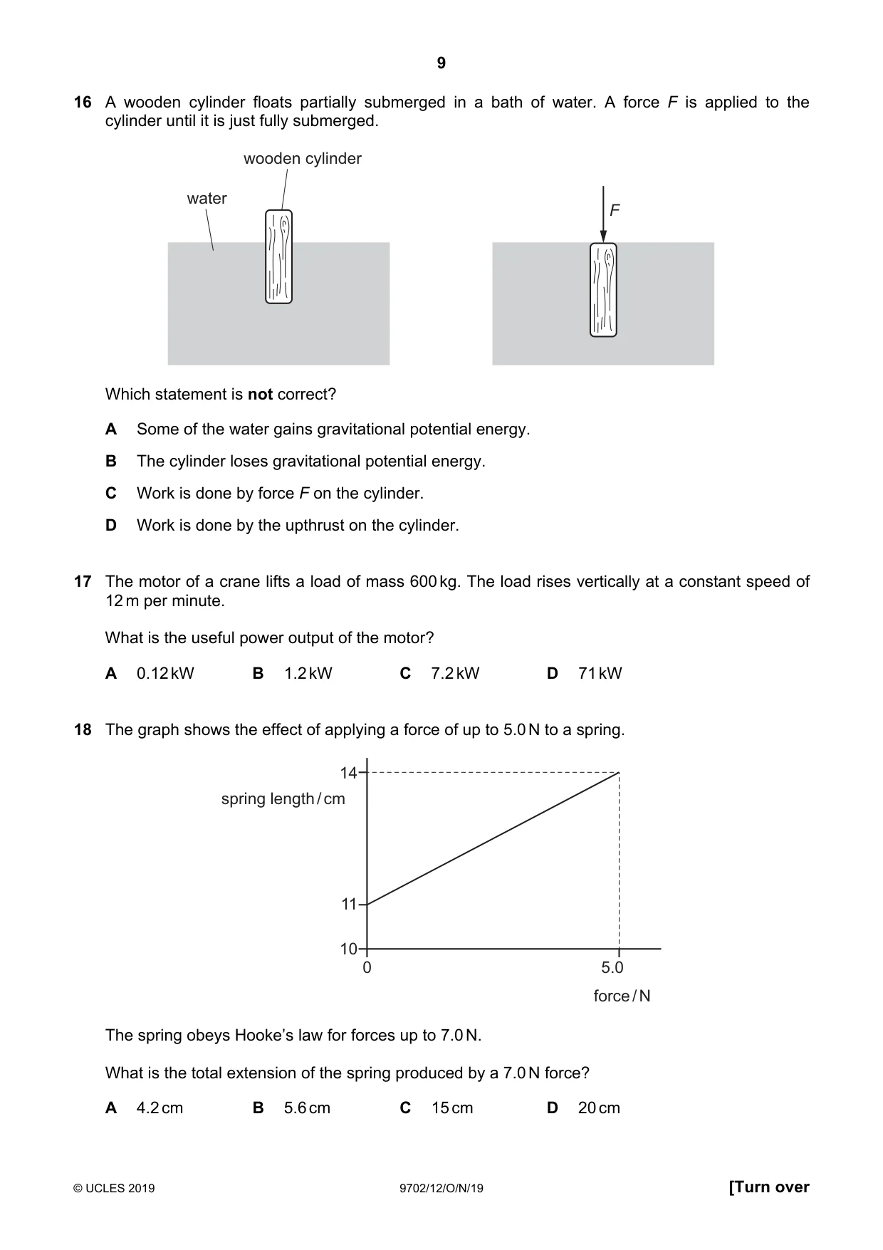 Cambridge A Level Physics 9702 2019 Oct/Nov Paper 1 · Variant 2 question paper, page 9 of 20