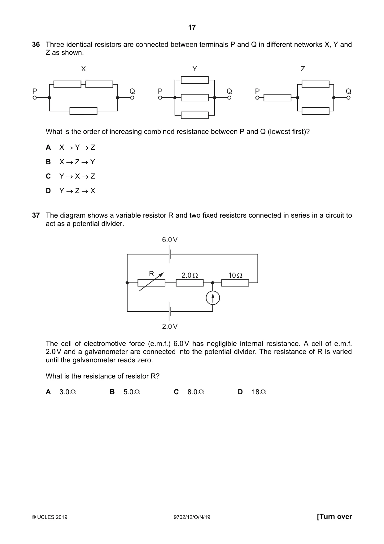 Cambridge A Level Physics 9702 2019 Oct/Nov Paper 1 · Variant 2 question paper, page 17 of 20