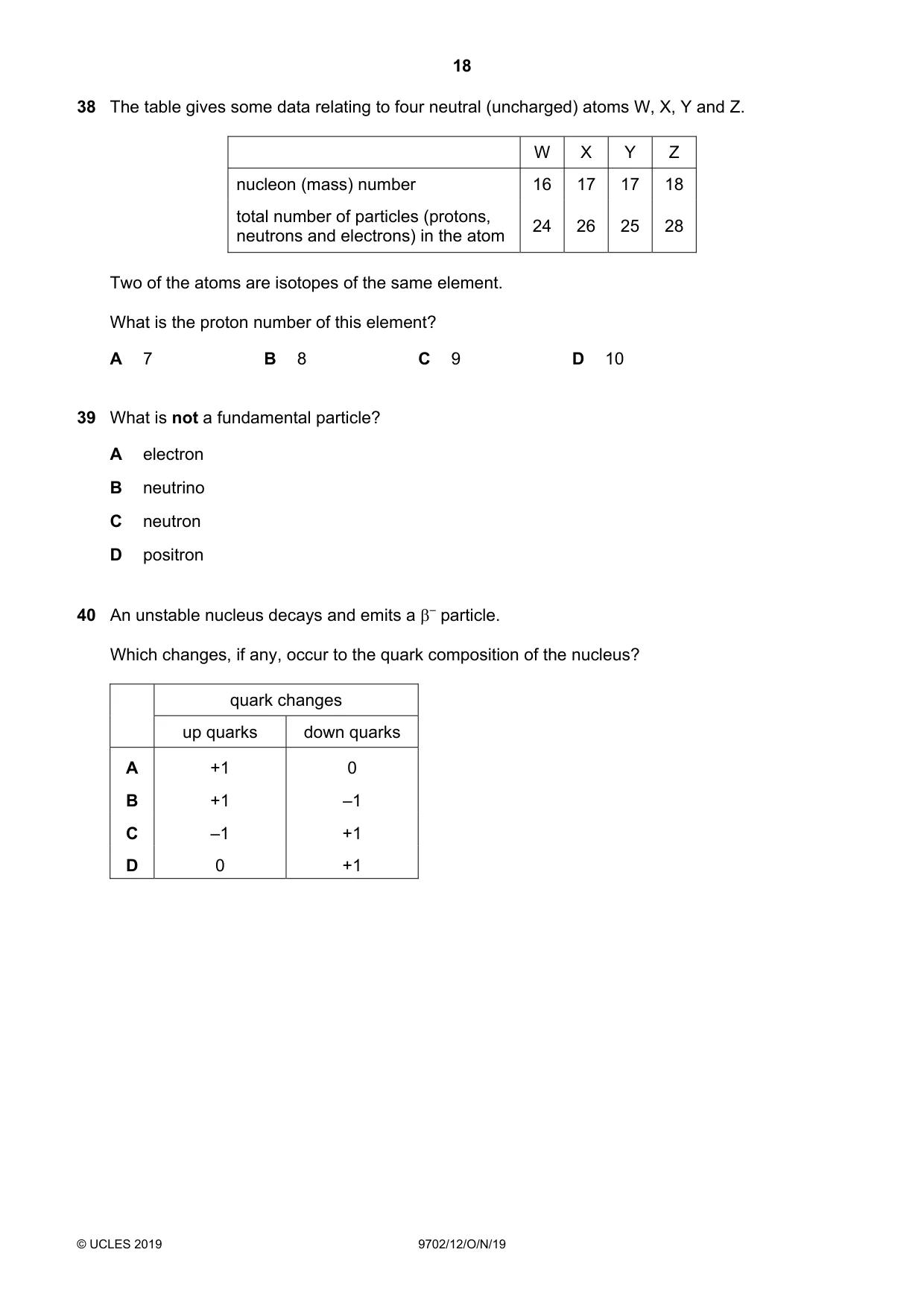 Cambridge A Level Physics 9702 2019 Oct/Nov Paper 1 · Variant 2 question paper, page 18 of 20