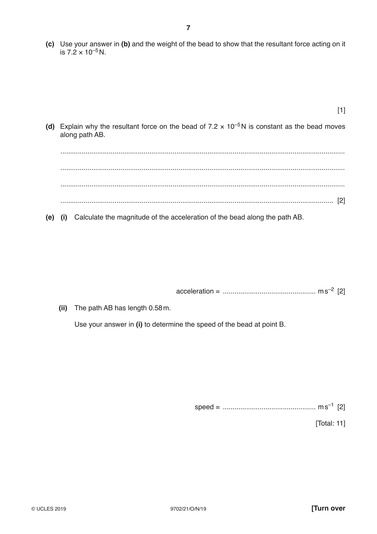 Cambridge A Level Physics 9702 2019 Oct/Nov Paper 2 · Variant 1 question paper, page 7 of 16