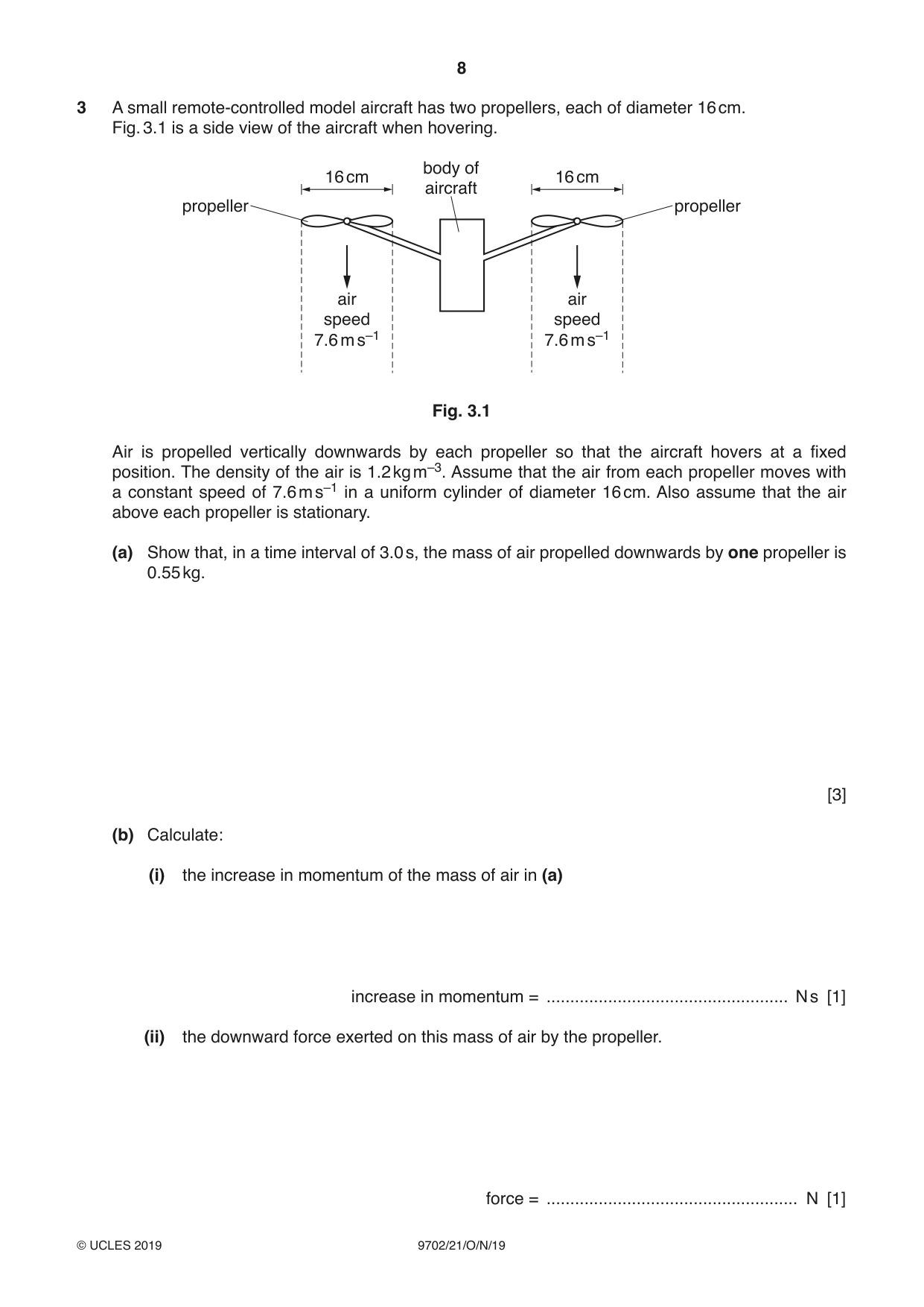 Cambridge A Level Physics 9702 2019 Oct/Nov Paper 2 · Variant 1 question paper, page 8 of 16