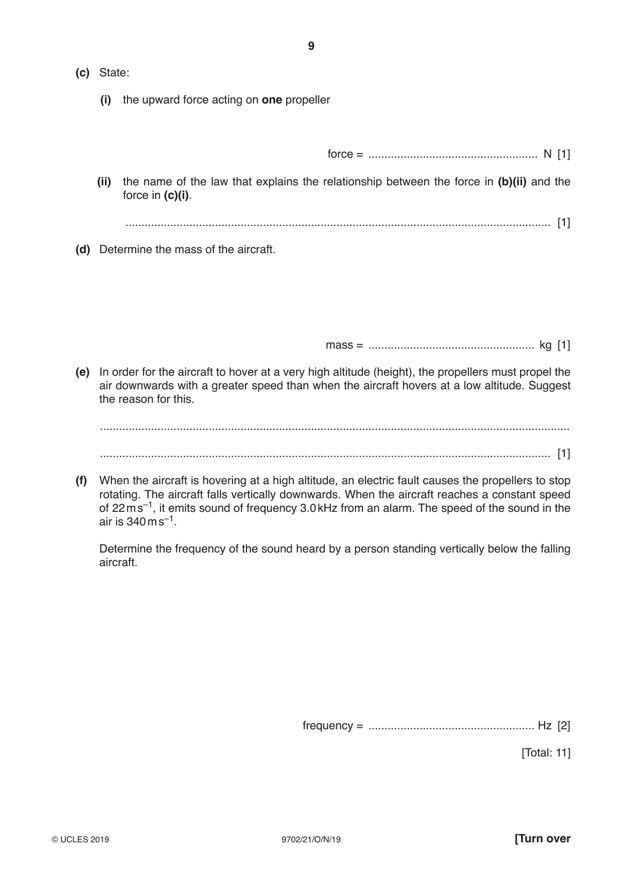 Cambridge A Level Physics 9702 2019 Oct/Nov Paper 2 · Variant 1 question paper, page 9 of 16
