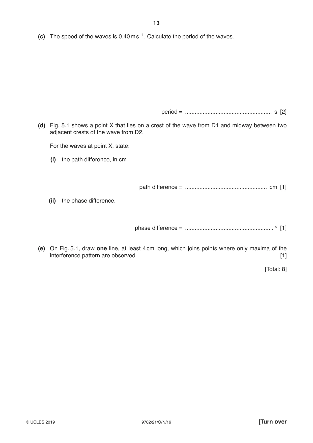 Cambridge A Level Physics 9702 2019 Oct/Nov Paper 2 · Variant 1 question paper, page 13 of 16