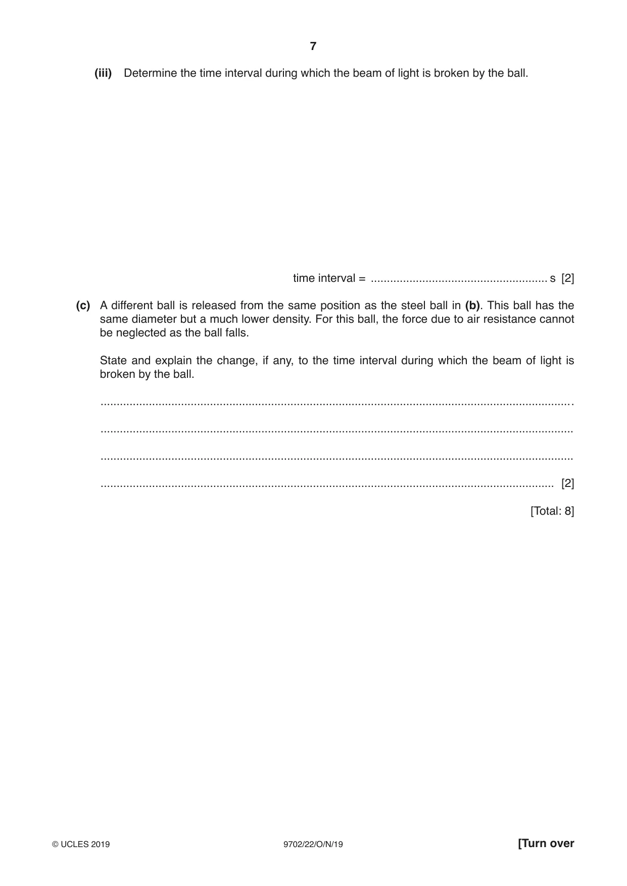 Cambridge A Level Physics 9702 2019 Oct/Nov Paper 2 · Variant 2 question paper, page 7 of 16