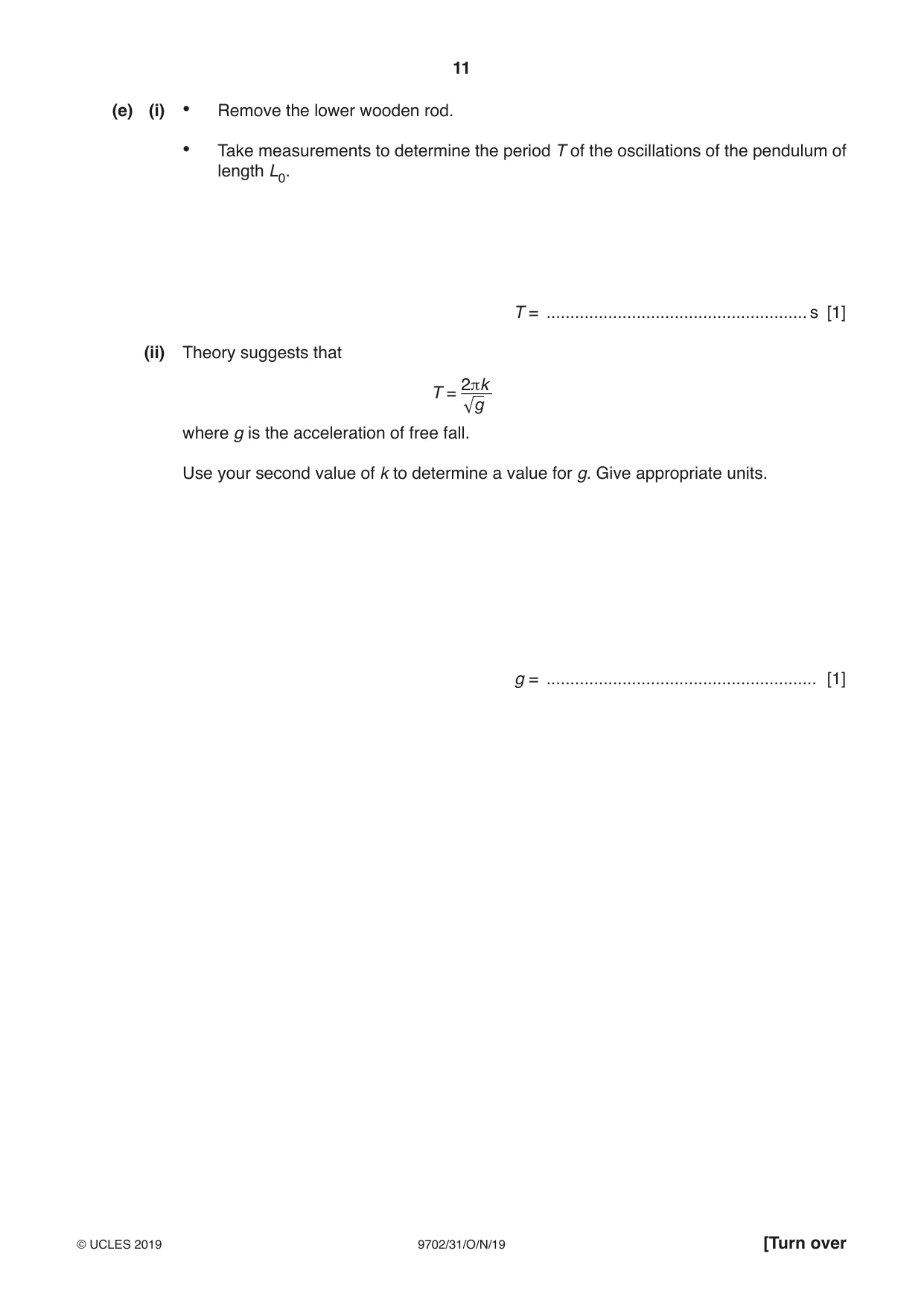 Cambridge A Level Physics 9702 2019 Oct/Nov Paper 3 · Variant 1 question paper, page 11 of 12