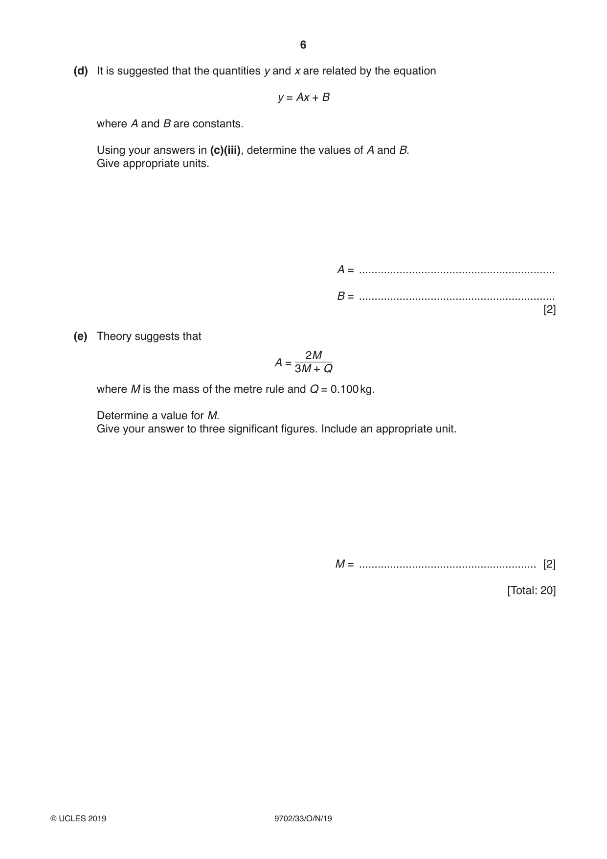 Cambridge A Level Physics 9702 2019 Oct/Nov Paper 3 · Variant 3 question paper, page 6 of 12