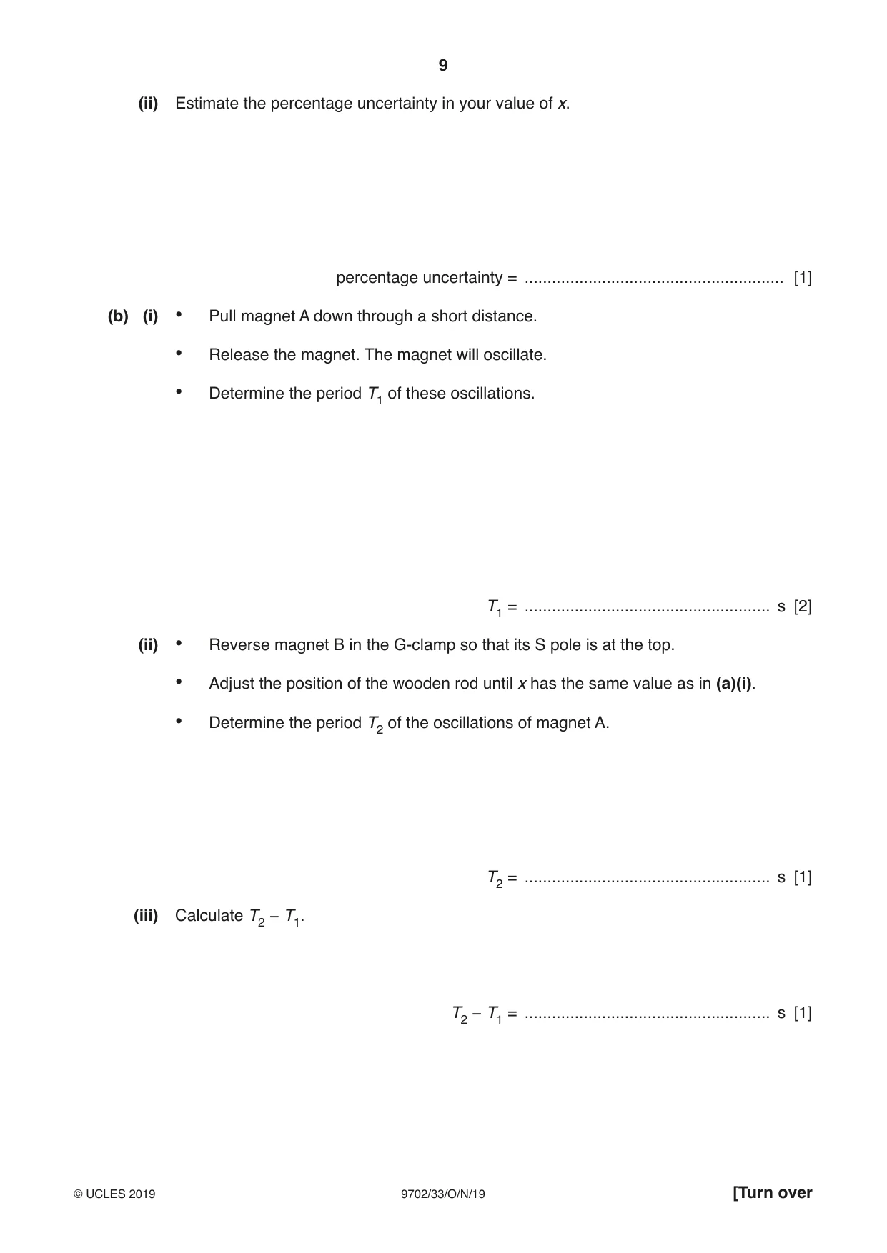 Cambridge A Level Physics 9702 2019 Oct/Nov Paper 3 · Variant 3 question paper, page 9 of 12