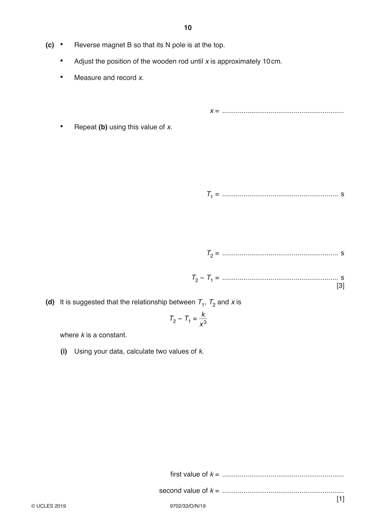 Cambridge A Level Physics 9702 2019 Oct/Nov Paper 3 · Variant 3 question paper, page 10 of 12