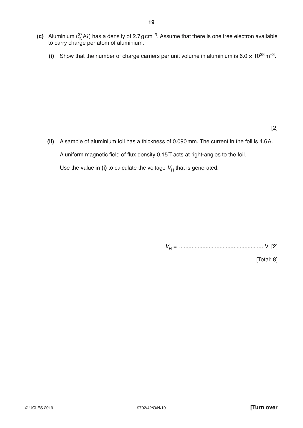 Cambridge A Level Physics 9702 2019 Oct/Nov Paper 4 · Variant 2 question paper, page 19 of 28