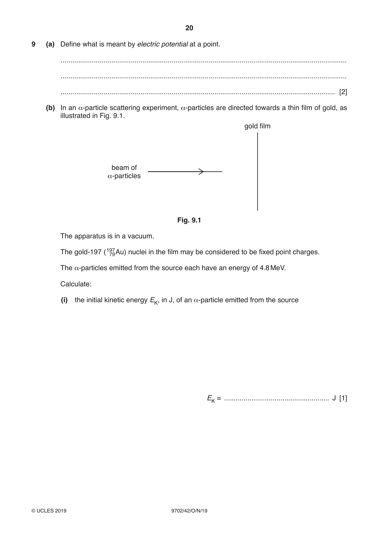 Cambridge A Level Physics 9702 2019 Oct/Nov Paper 4 · Variant 2 question paper, page 20 of 28