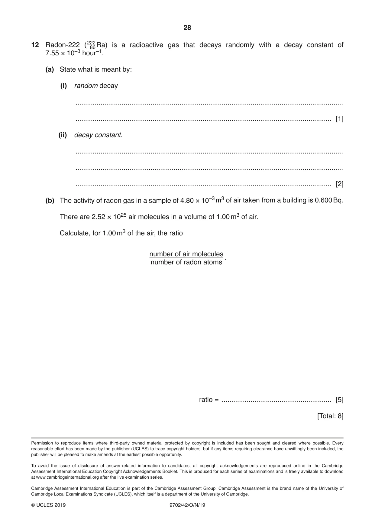 Cambridge A Level Physics 9702 2019 Oct/Nov Paper 4 · Variant 2 question paper, page 28 of 28