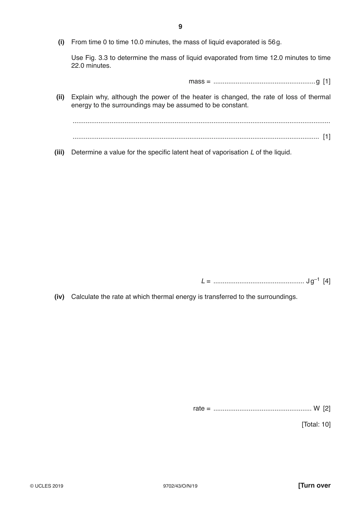 Cambridge A Level Physics 9702 2019 Oct/Nov Paper 4 · Variant 3 question paper, page 9 of 28