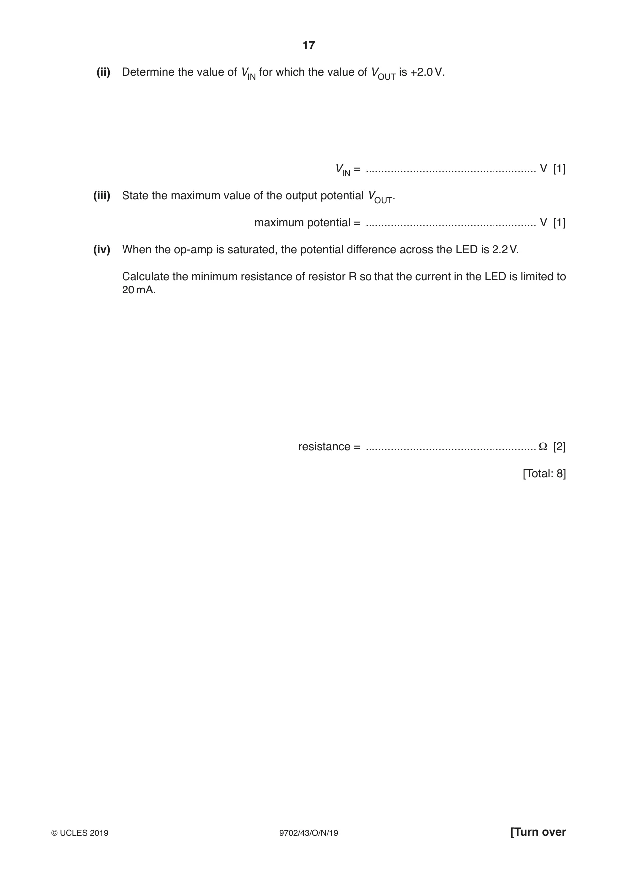 Cambridge A Level Physics 9702 2019 Oct/Nov Paper 4 · Variant 3 question paper, page 17 of 28