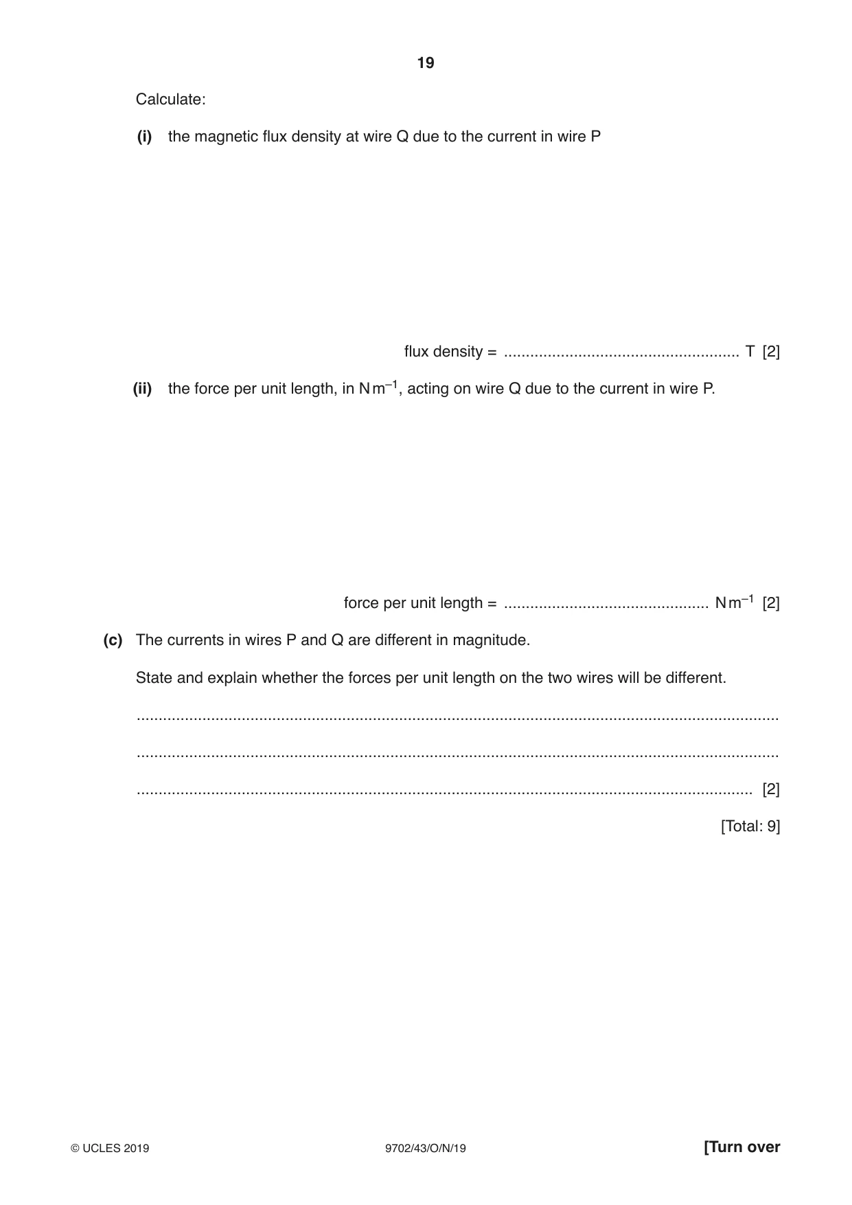 Cambridge A Level Physics 9702 2019 Oct/Nov Paper 4 · Variant 3 question paper, page 19 of 28