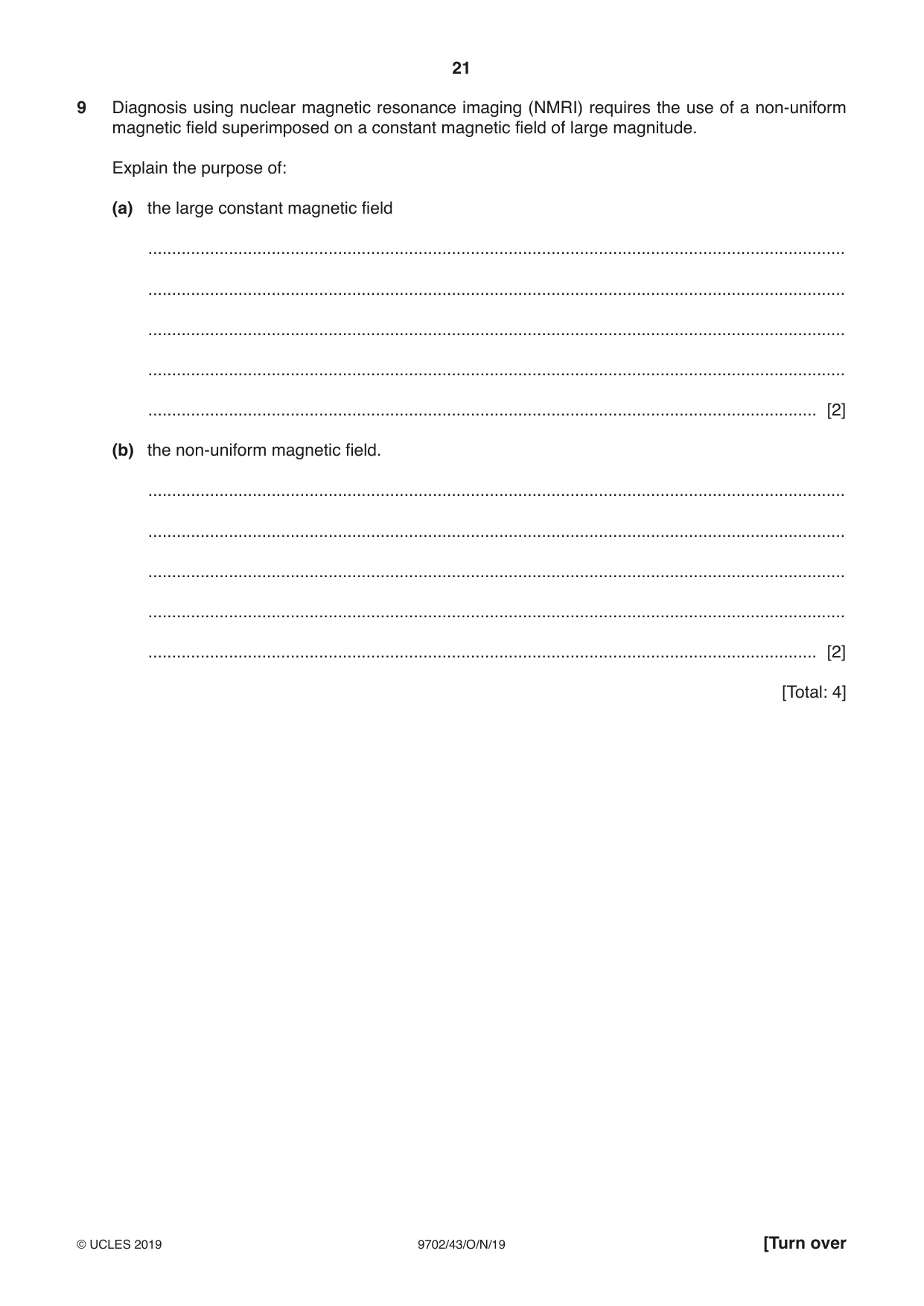 Cambridge A Level Physics 9702 2019 Oct/Nov Paper 4 · Variant 3 question paper, page 21 of 28
