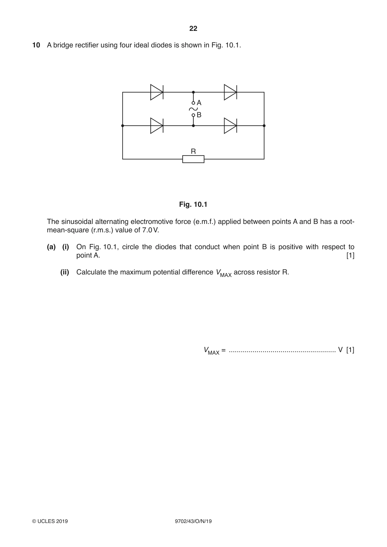 Cambridge A Level Physics 9702 2019 Oct/Nov Paper 4 · Variant 3 question paper, page 22 of 28