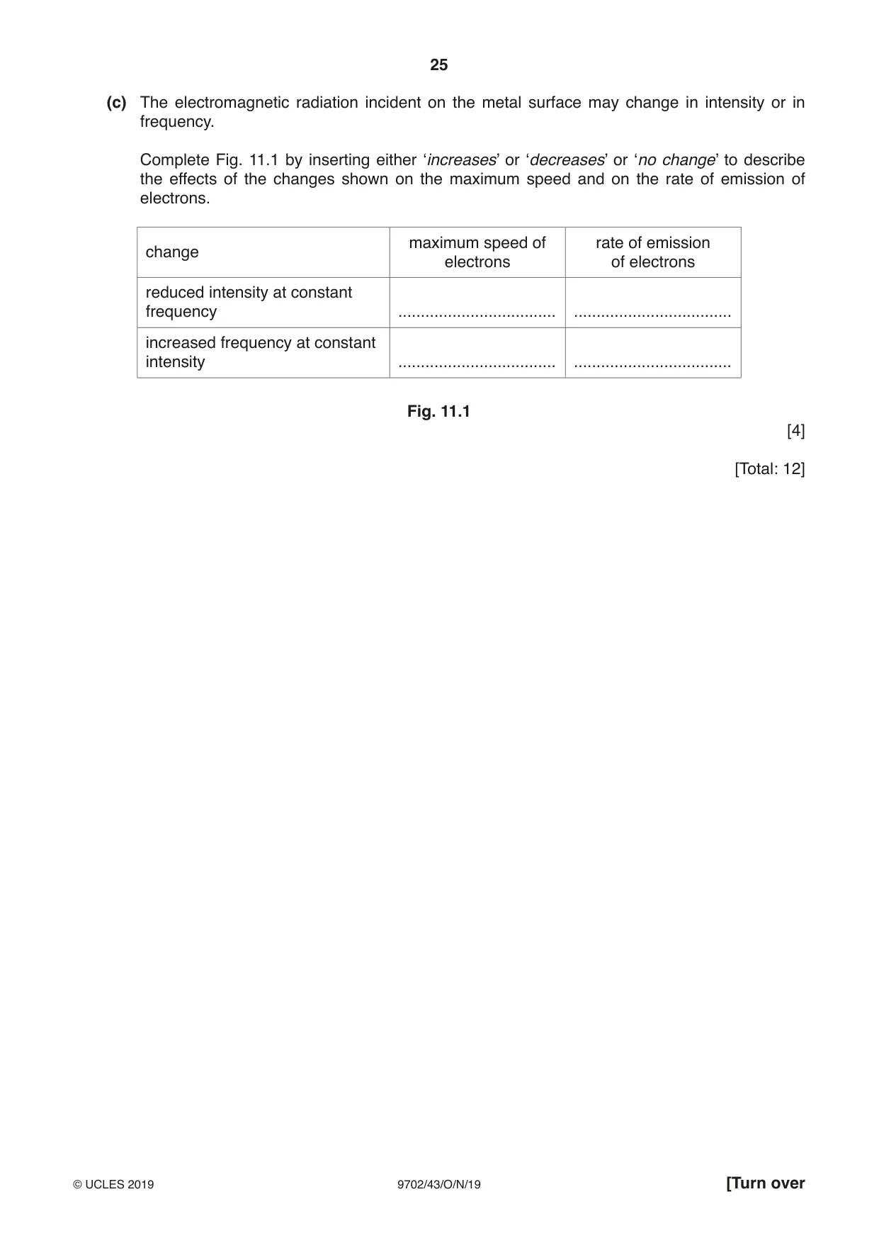 Cambridge A Level Physics 9702 2019 Oct/Nov Paper 4 · Variant 3 question paper, page 25 of 28