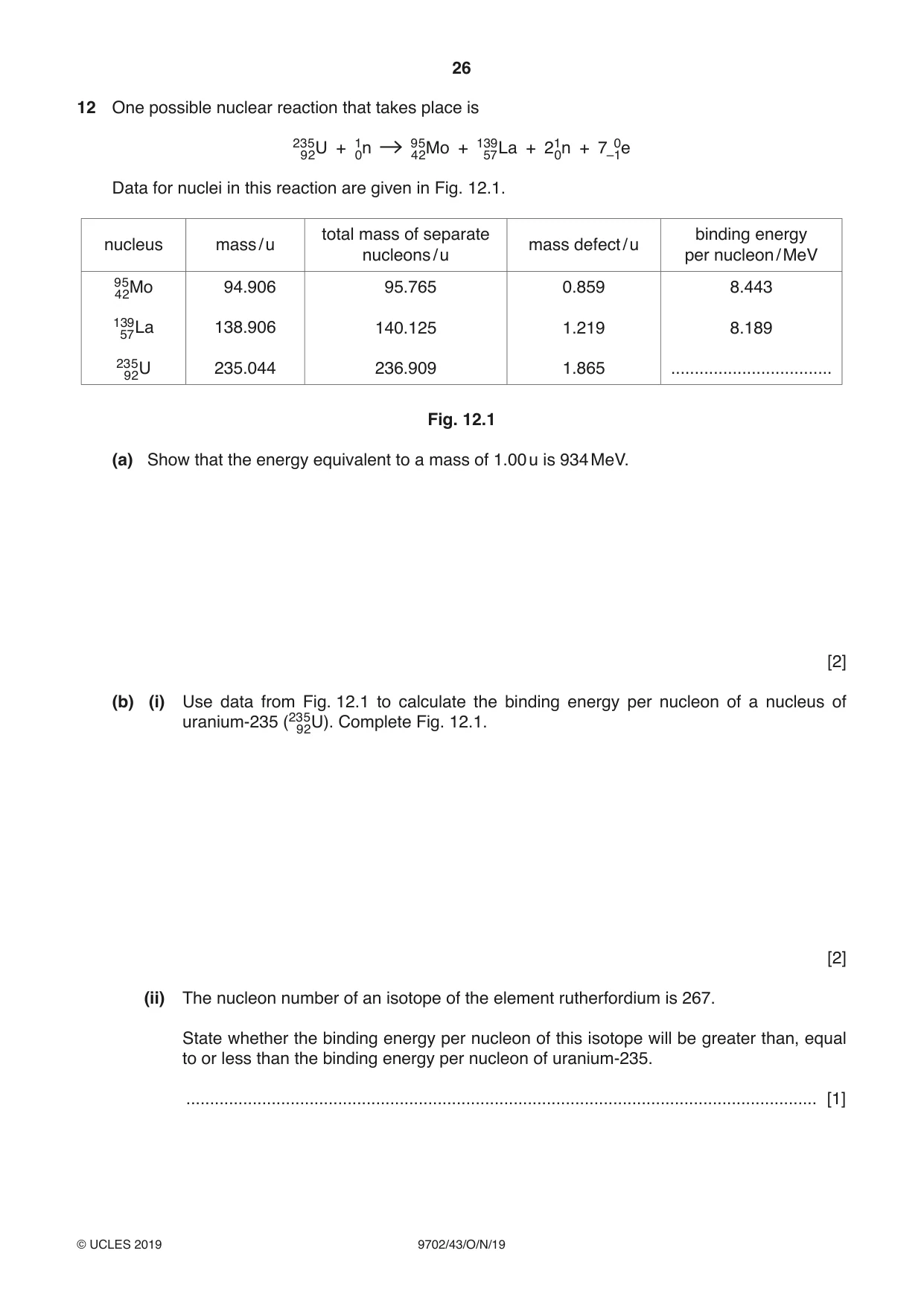 Cambridge A Level Physics 9702 2019 Oct/Nov Paper 4 · Variant 3 question paper, page 26 of 28