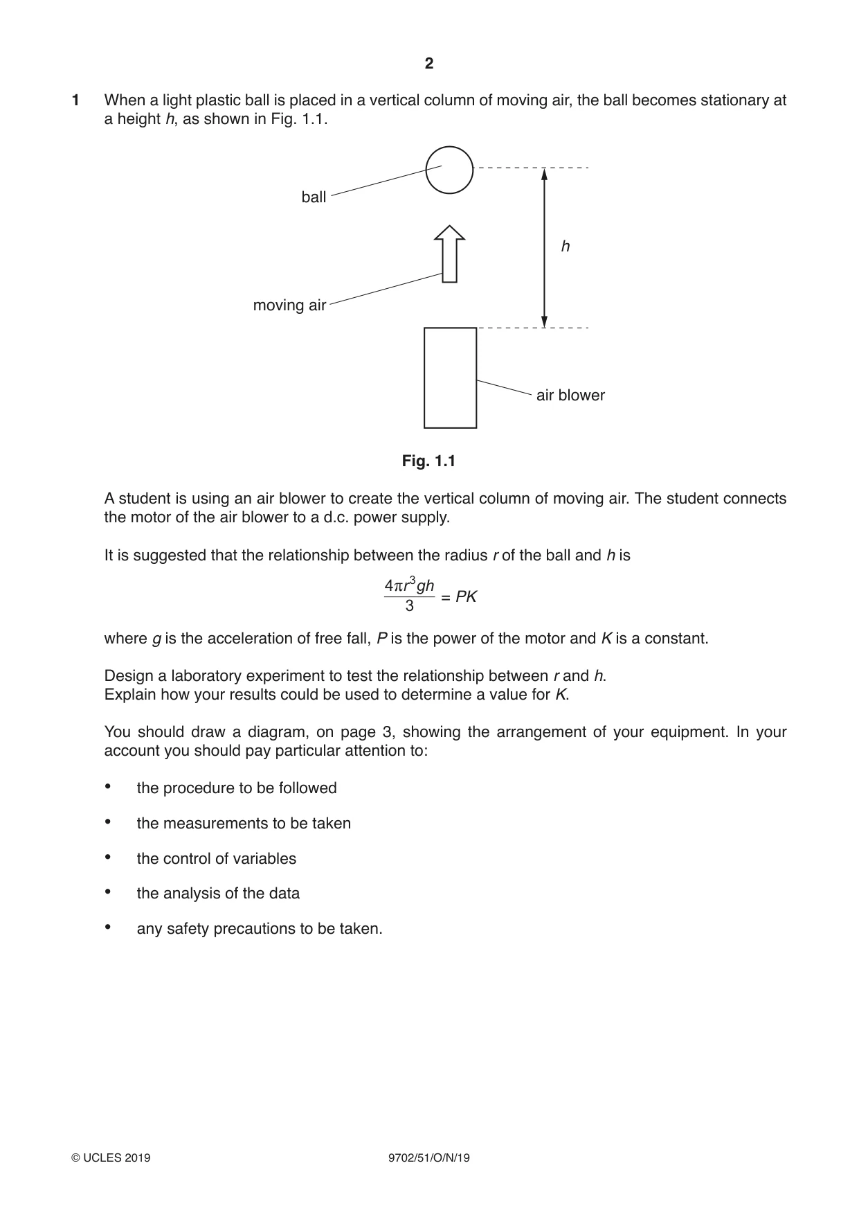 Cambridge A Level Physics 9702 2019 Oct/Nov Paper 5 · Variant 1 question paper, page 2 of 8