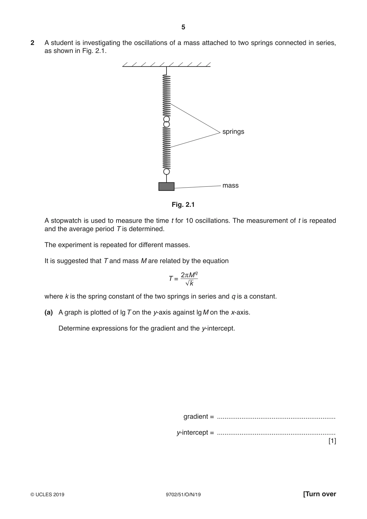 Cambridge A Level Physics 9702 2019 Oct/Nov Paper 5 · Variant 1 question paper, page 5 of 8