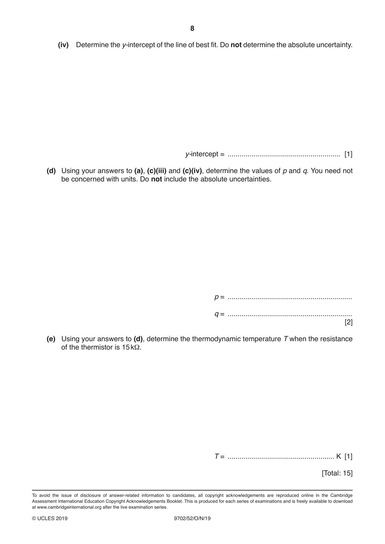 Cambridge A Level Physics 9702 2019 Oct/Nov Paper 5 · Variant 2 question paper, page 8 of 8