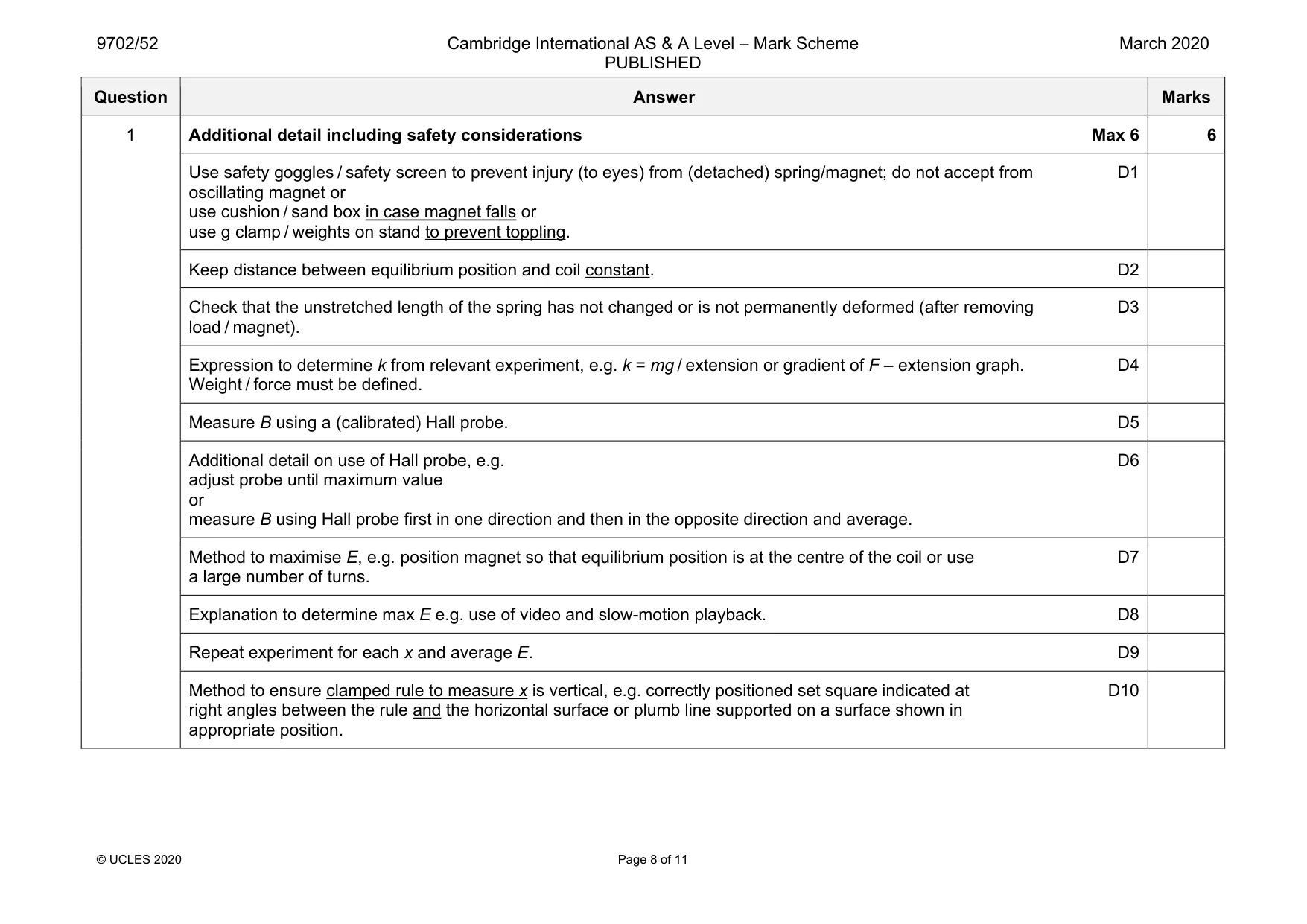 Mark scheme, page 8 of 11