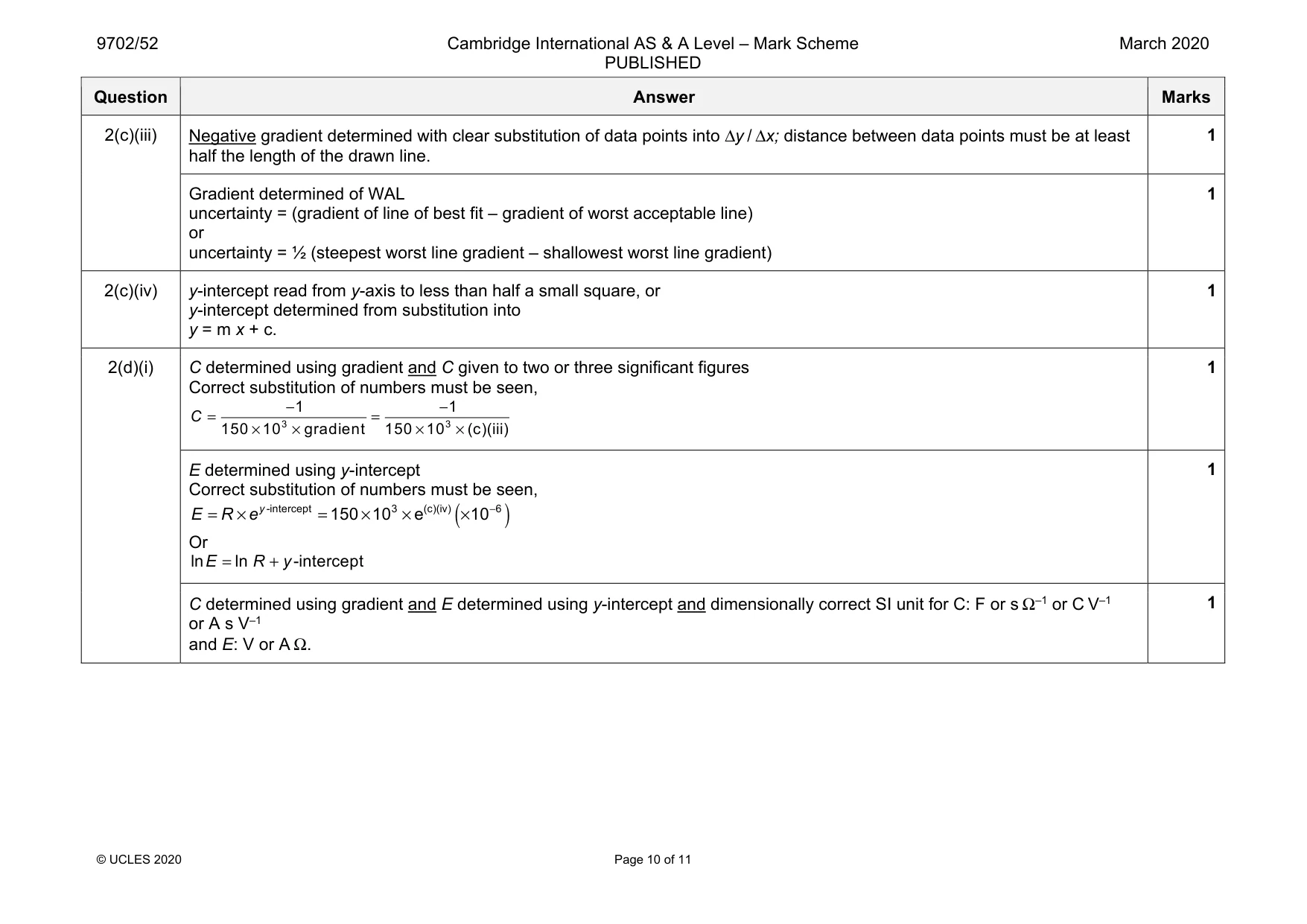 Mark scheme, page 10 of 11