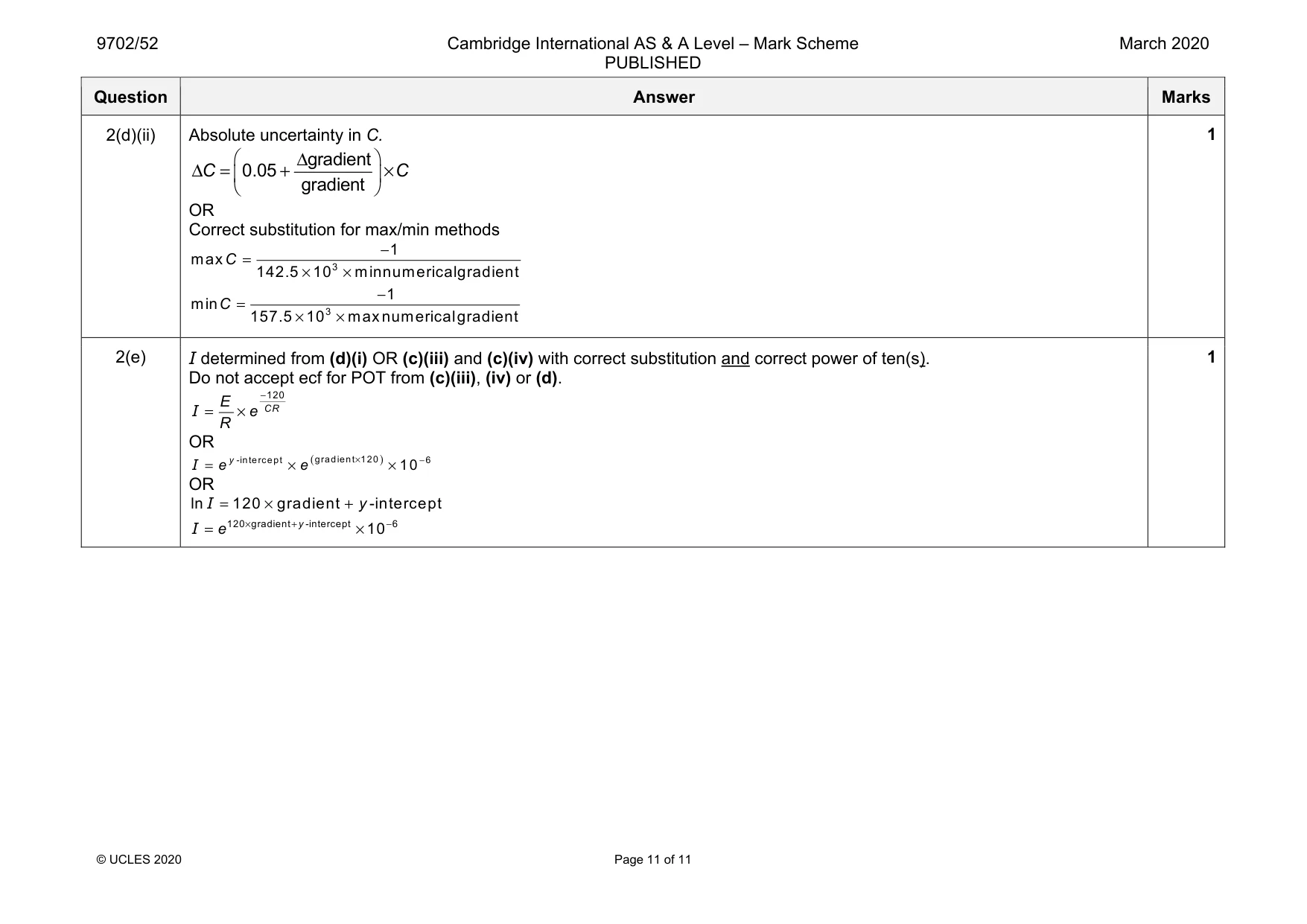 Mark scheme, page 11 of 11