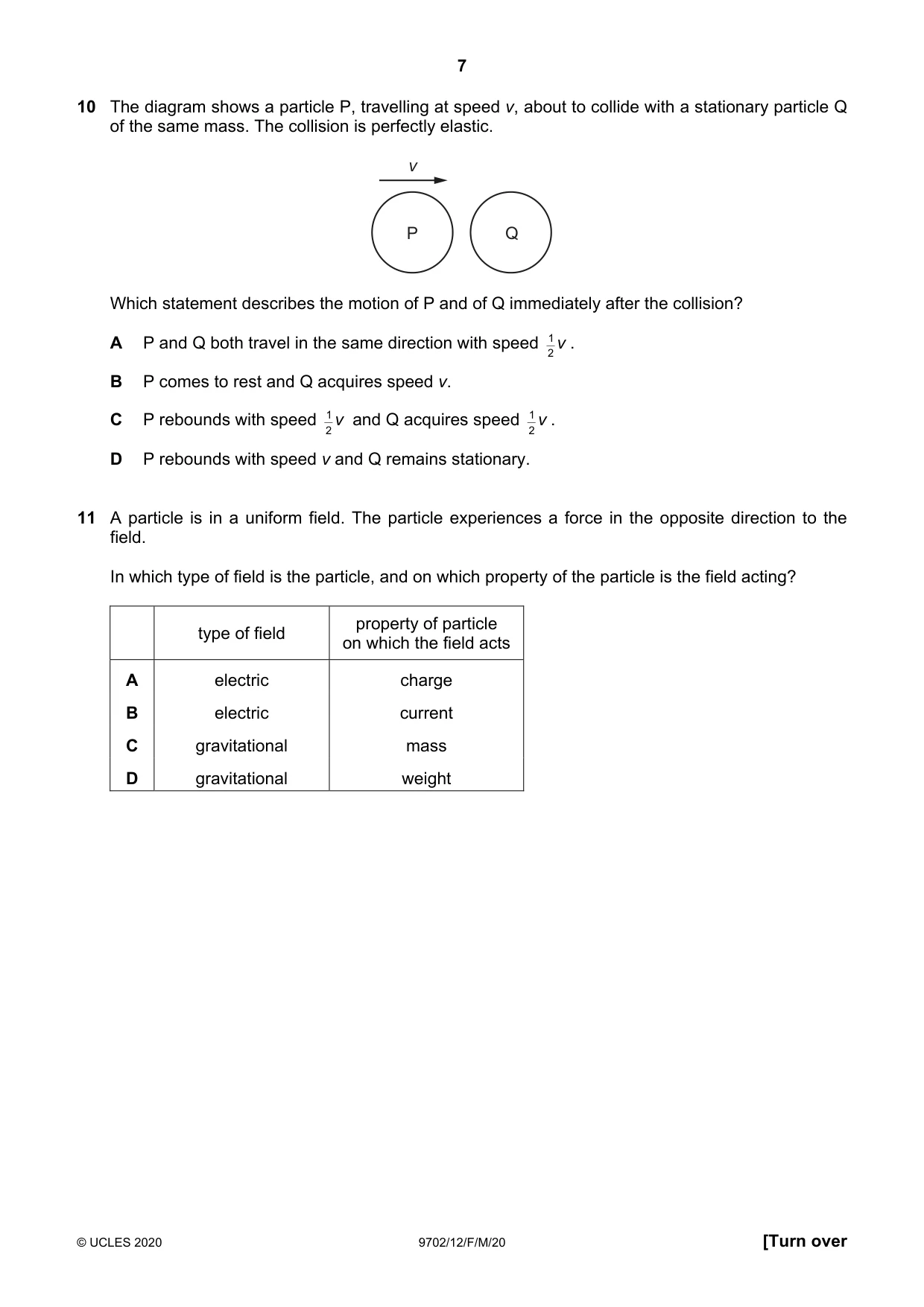 Cambridge A Level Physics 9702 2020 Feb/March Paper 1 · Variant 2 question paper, page 7 of 20