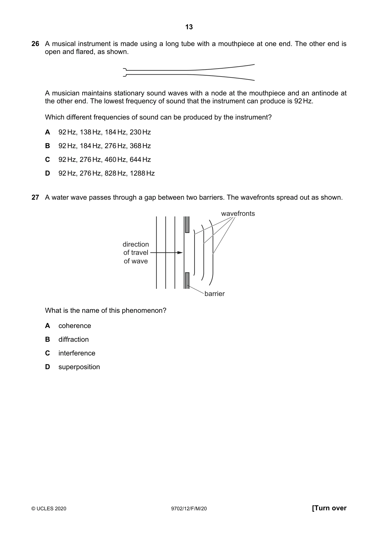 Cambridge A Level Physics 9702 2020 Feb/March Paper 1 · Variant 2 question paper, page 13 of 20