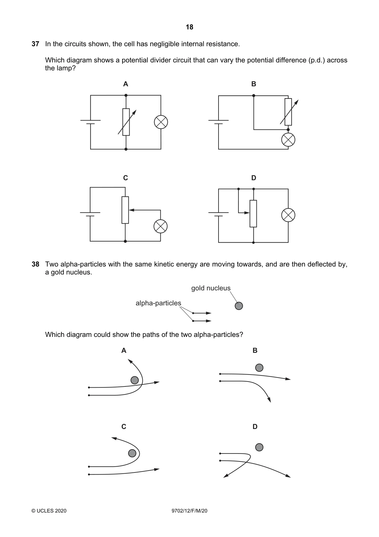 Cambridge A Level Physics 9702 2020 Feb/March Paper 1 · Variant 2 question paper, page 18 of 20