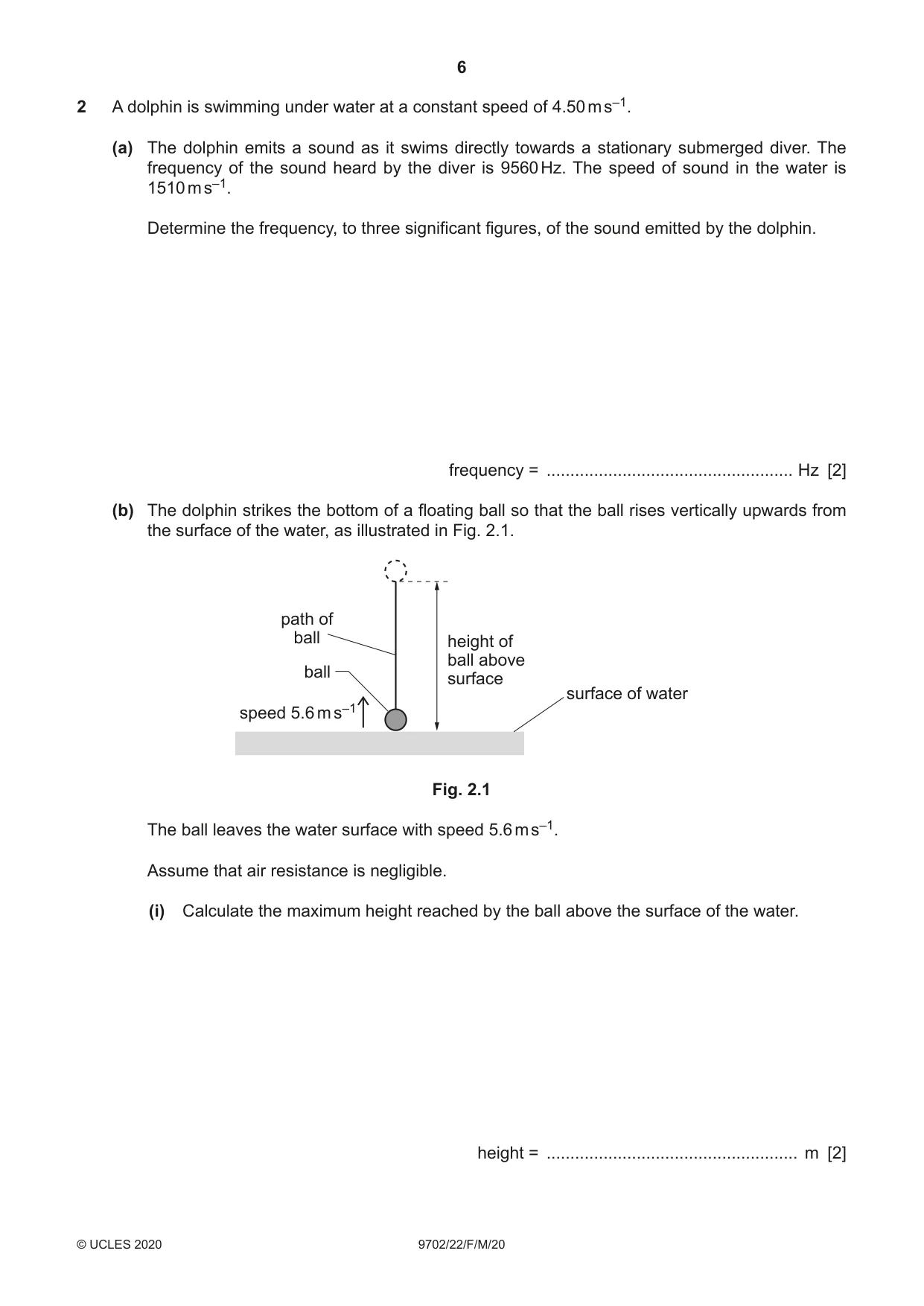 Cambridge A Level Physics 9702 2020 Feb/March Paper 2 · Variant 2 question paper, page 6 of 16
