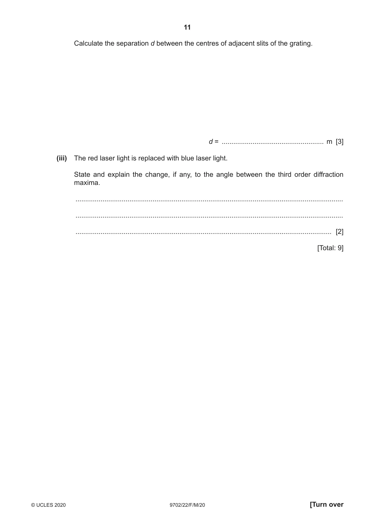 Cambridge A Level Physics 9702 2020 Feb/March Paper 2 · Variant 2 question paper, page 11 of 16