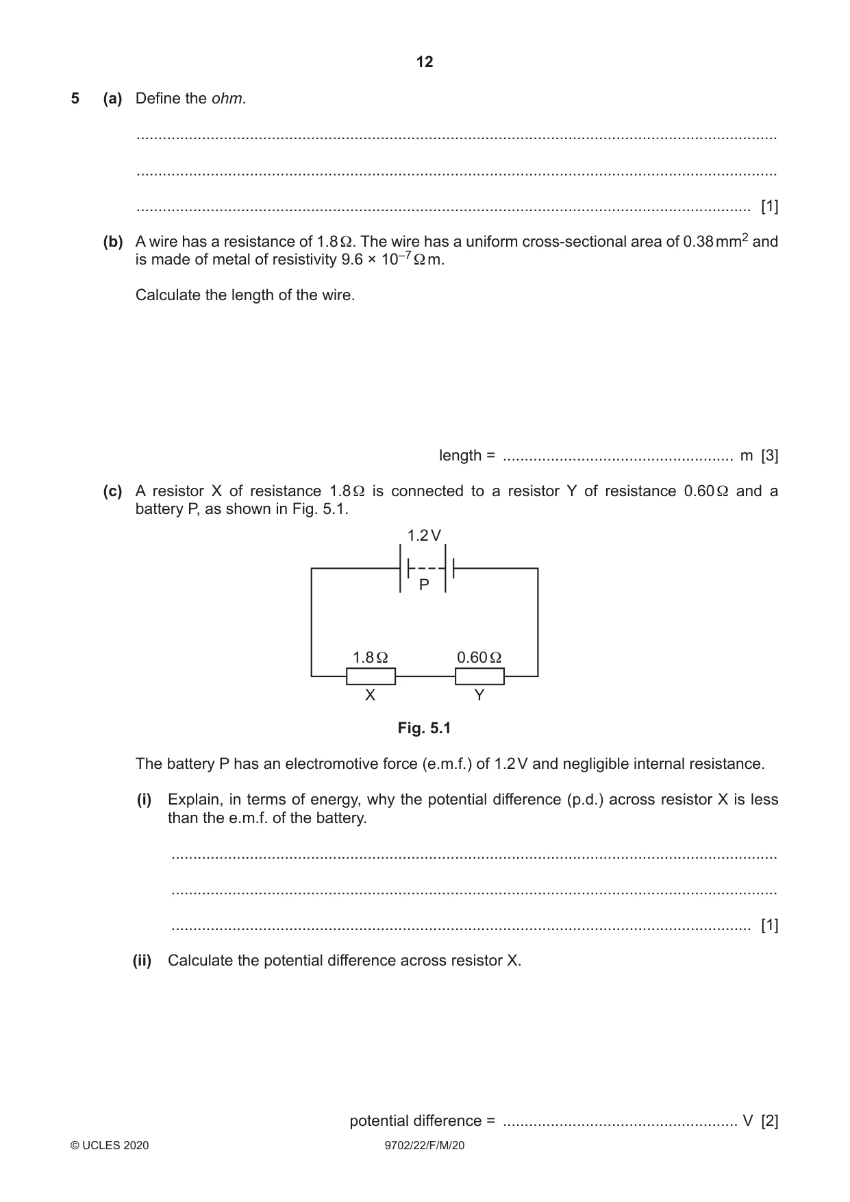 Cambridge A Level Physics 9702 2020 Feb/March Paper 2 · Variant 2 question paper, page 12 of 16