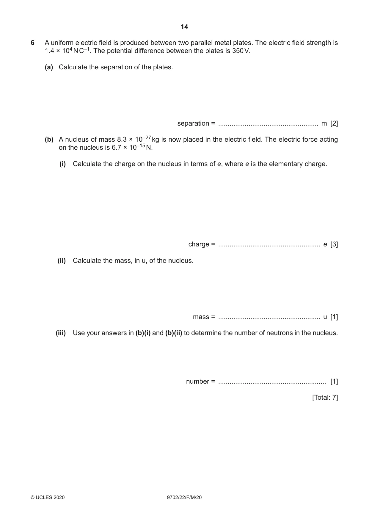 Cambridge A Level Physics 9702 2020 Feb/March Paper 2 · Variant 2 question paper, page 14 of 16