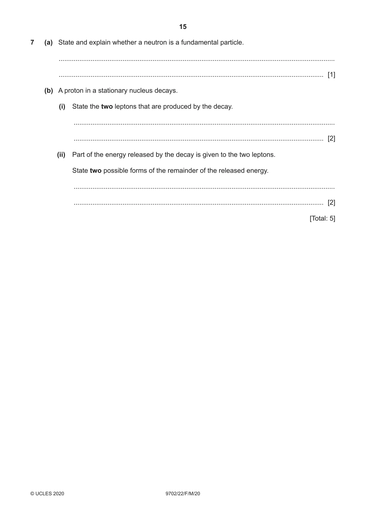 Cambridge A Level Physics 9702 2020 Feb/March Paper 2 · Variant 2 question paper, page 15 of 16