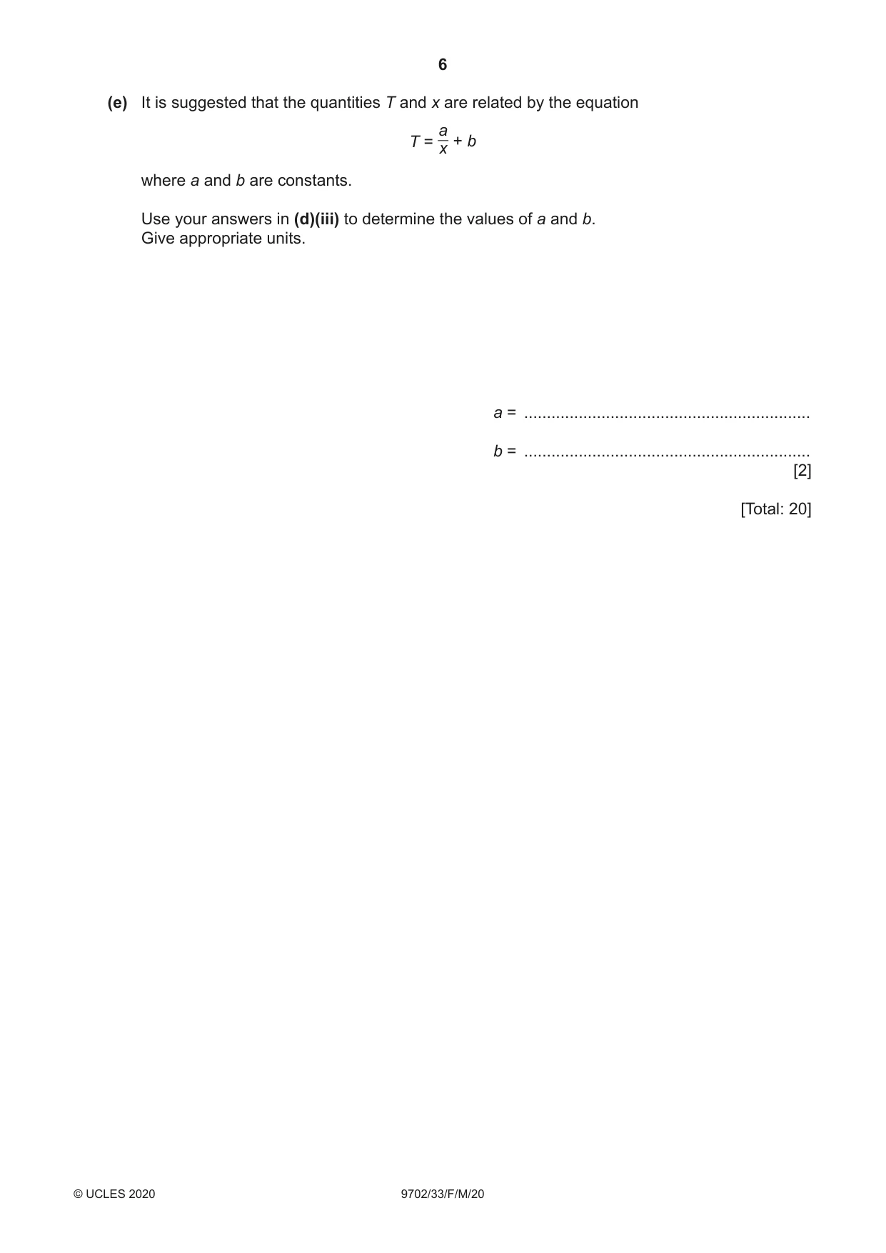 Cambridge A Level Physics 9702 2020 Feb/March Paper 3 · Variant 3 question paper, page 6 of 12