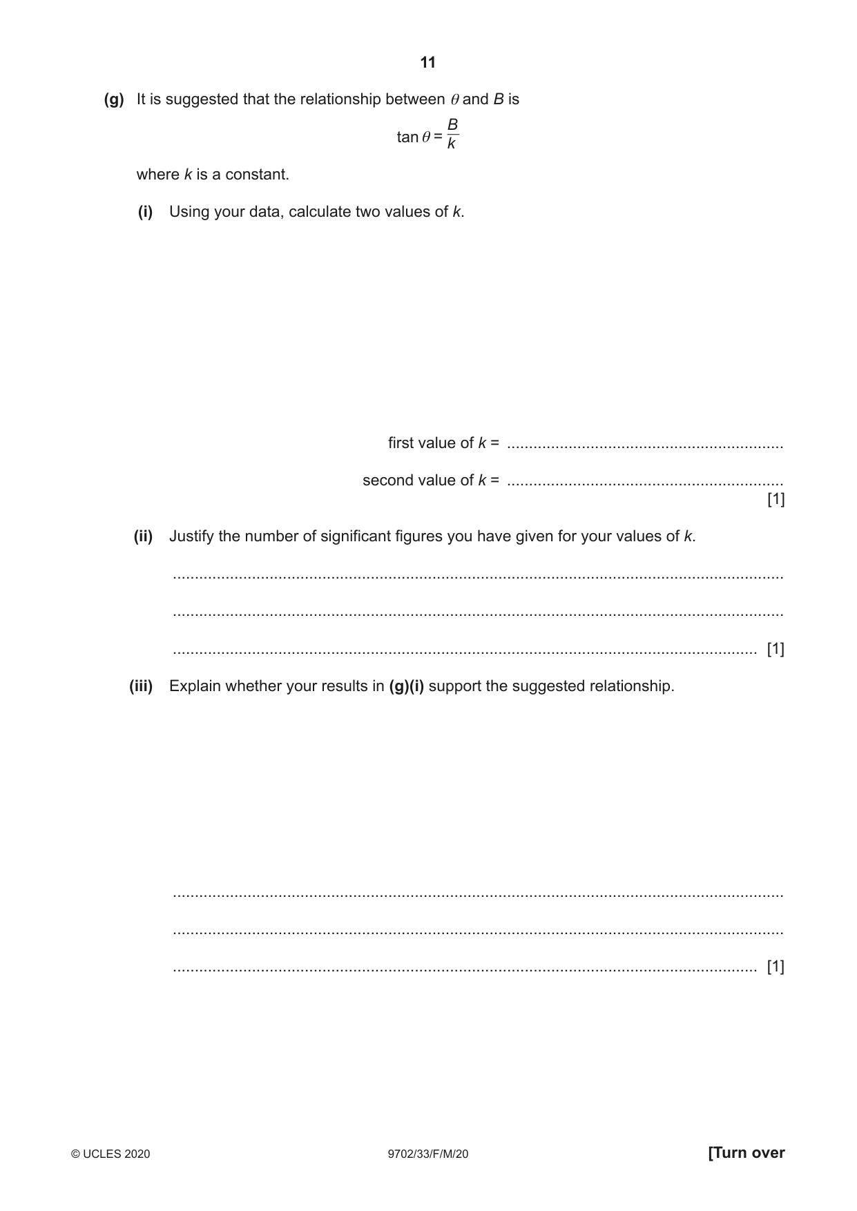 Cambridge A Level Physics 9702 2020 Feb/March Paper 3 · Variant 3 question paper, page 11 of 12