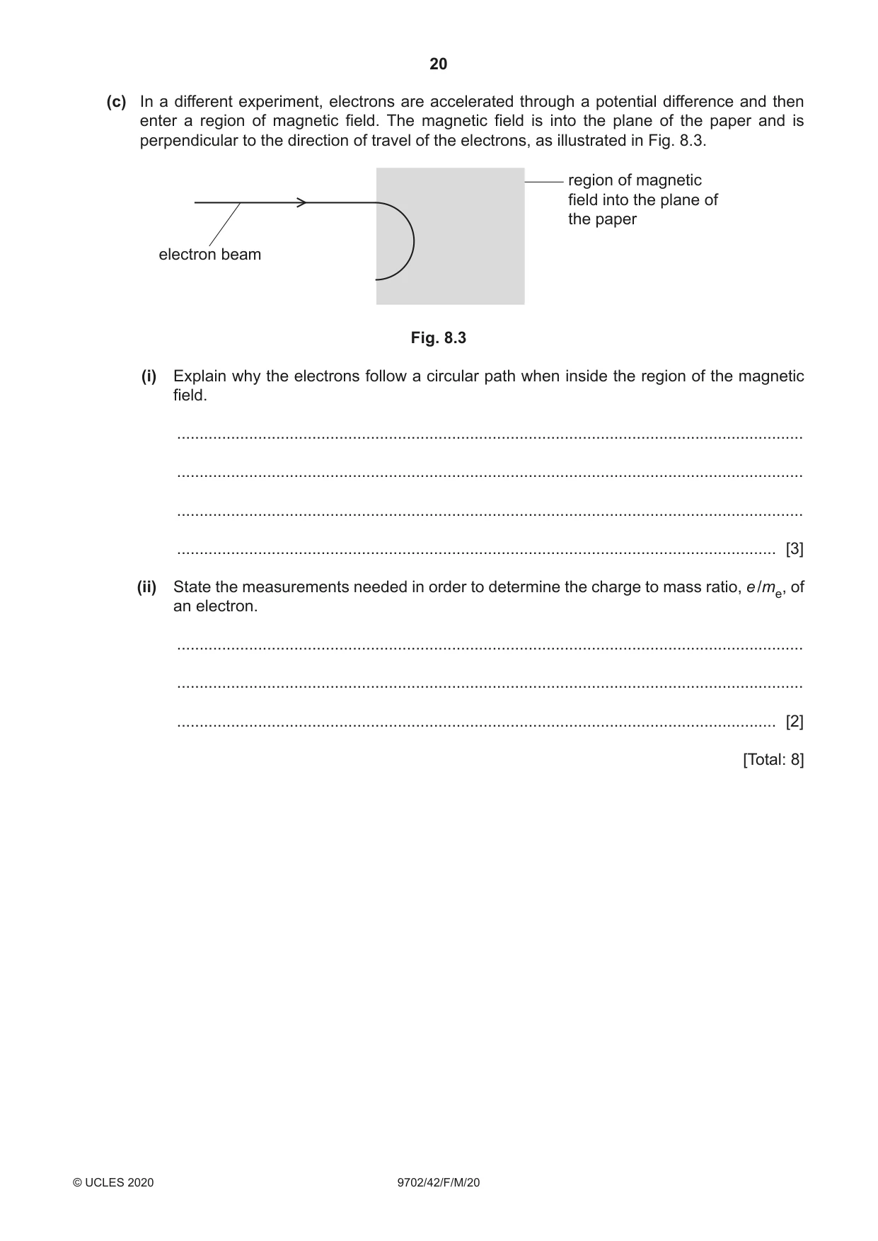 Cambridge A Level Physics 9702 2020 Feb/March Paper 4 · Variant 2 question paper, page 20 of 28