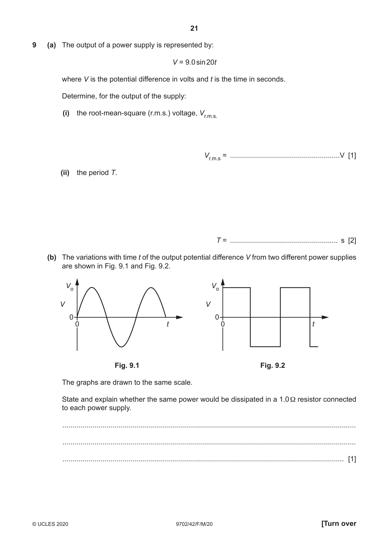 Cambridge A Level Physics 9702 2020 Feb/March Paper 4 · Variant 2 question paper, page 21 of 28