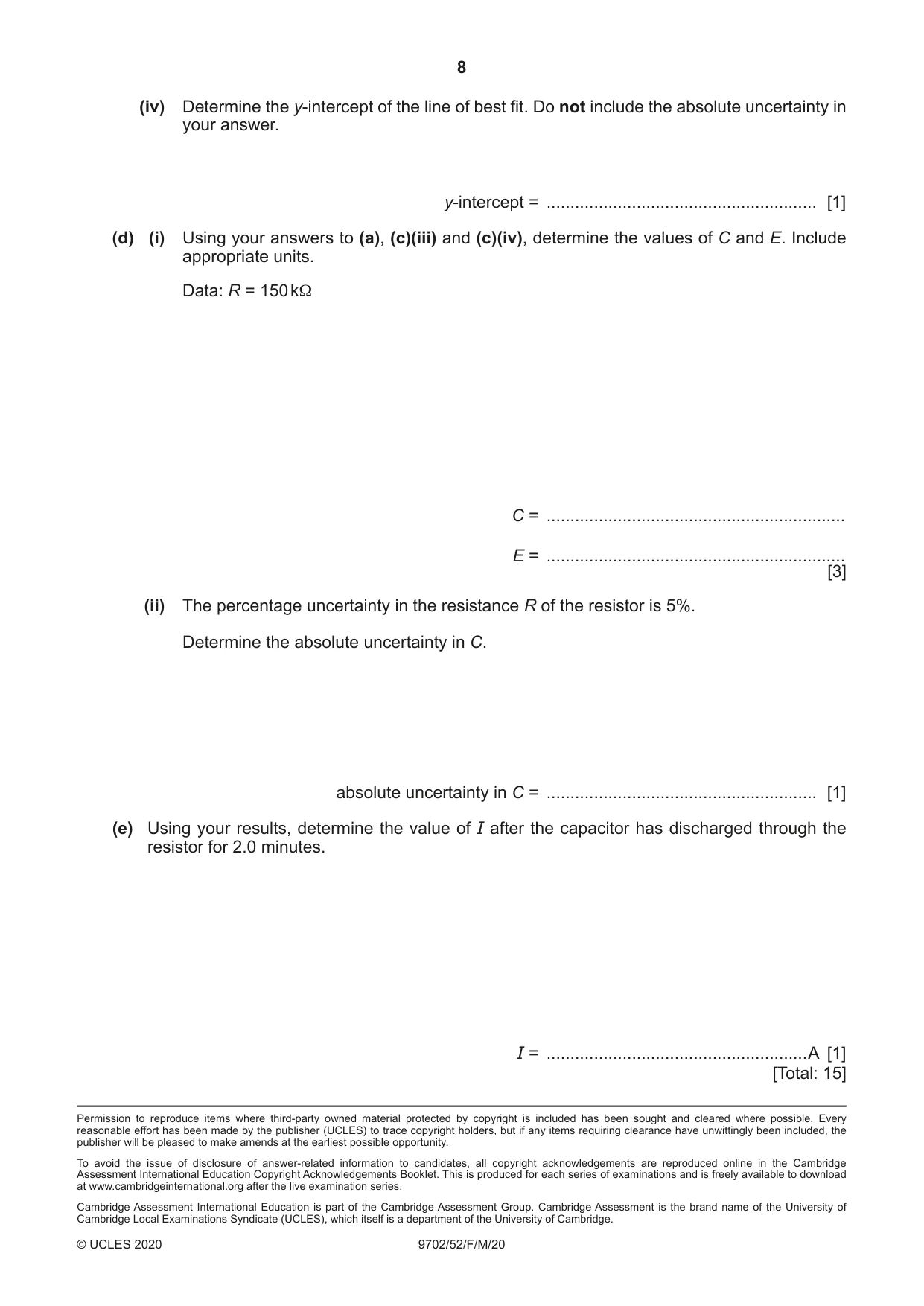 Cambridge A Level Physics 9702 2020 Feb/March Paper 5 · Variant 2 question paper, page 8 of 8