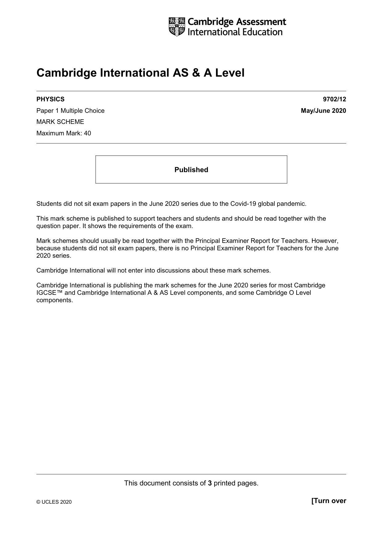 Mark scheme, page 1 of 3