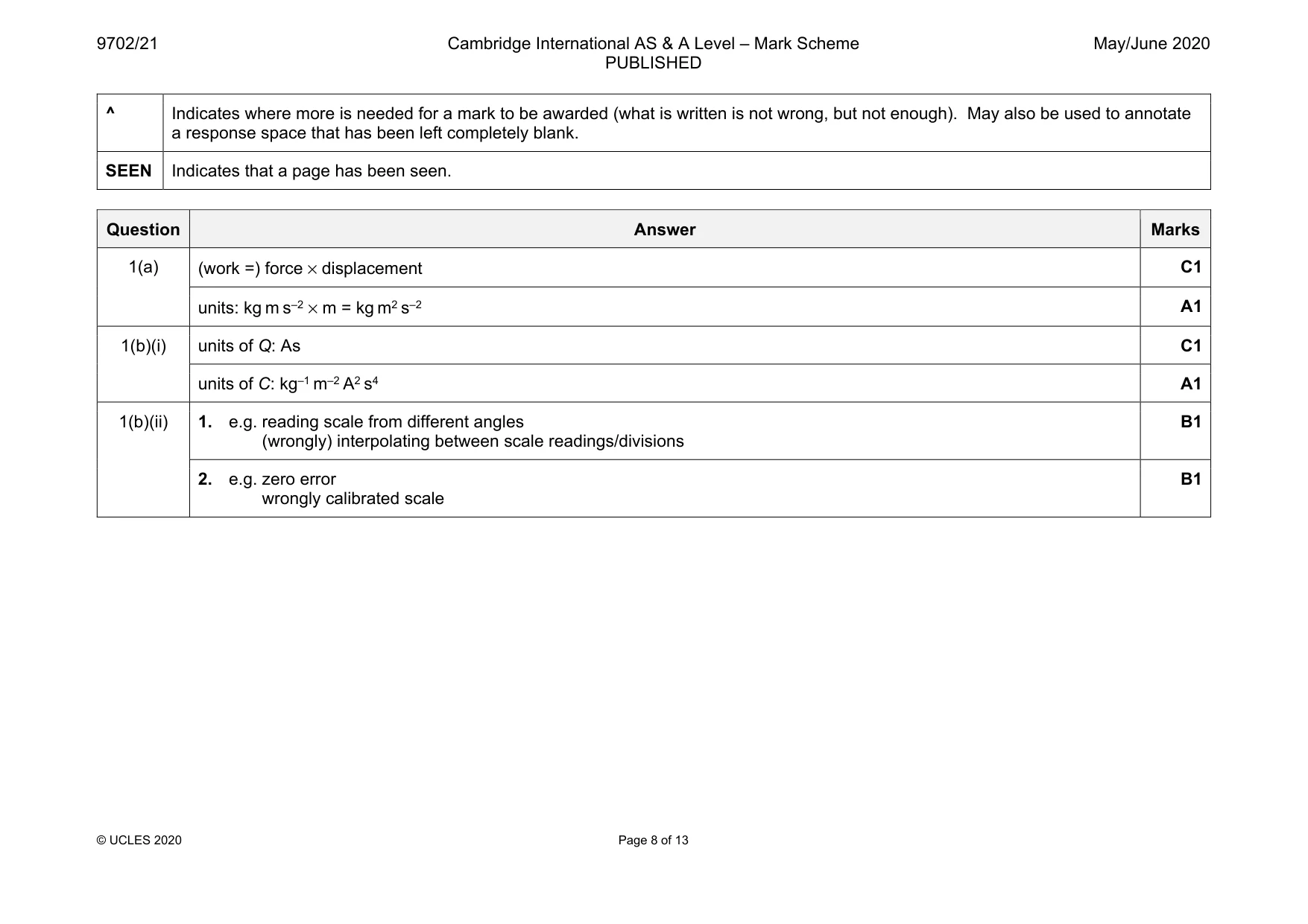 Mark scheme, page 8 of 13