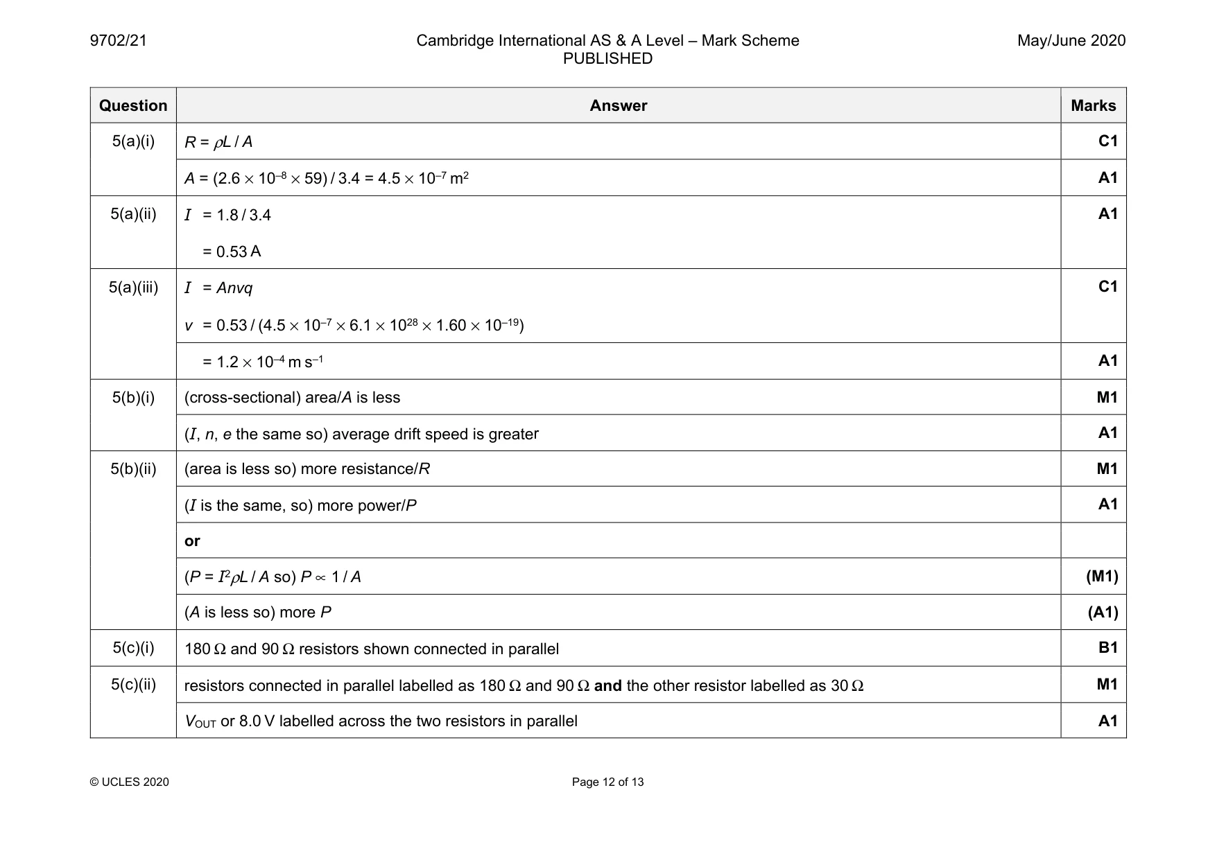 Mark scheme, page 12 of 13